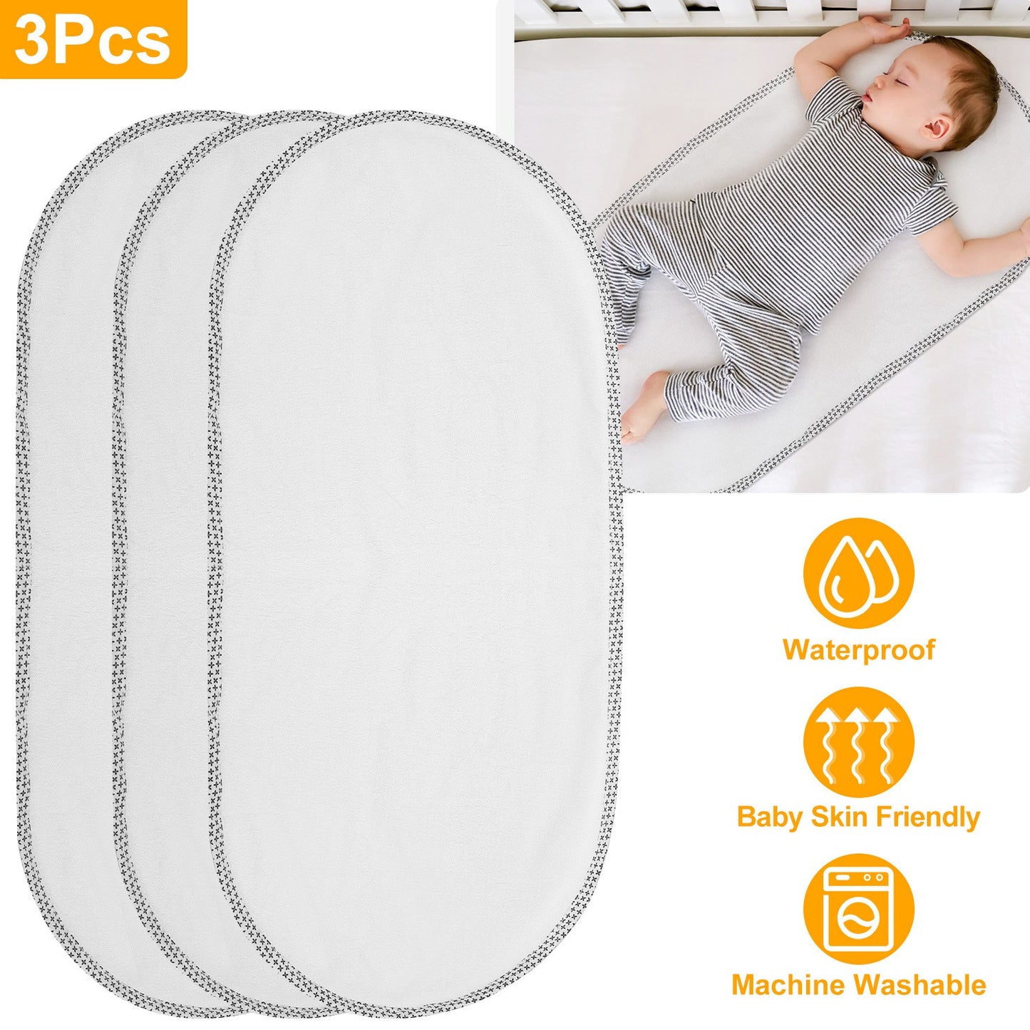 Waterproof Changing Pad Liners 3-Pack - Washable Cotton