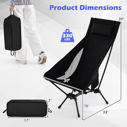 High Back Portable Camping Chair with Pillow and Carry Bag