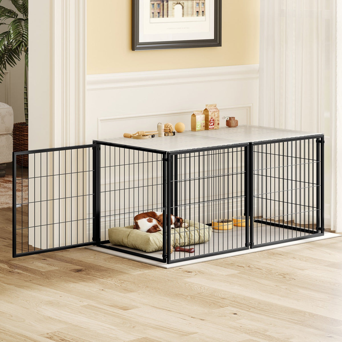 48.2" Indoor Dog Kennel with PVC Top Cover and Flexible Door