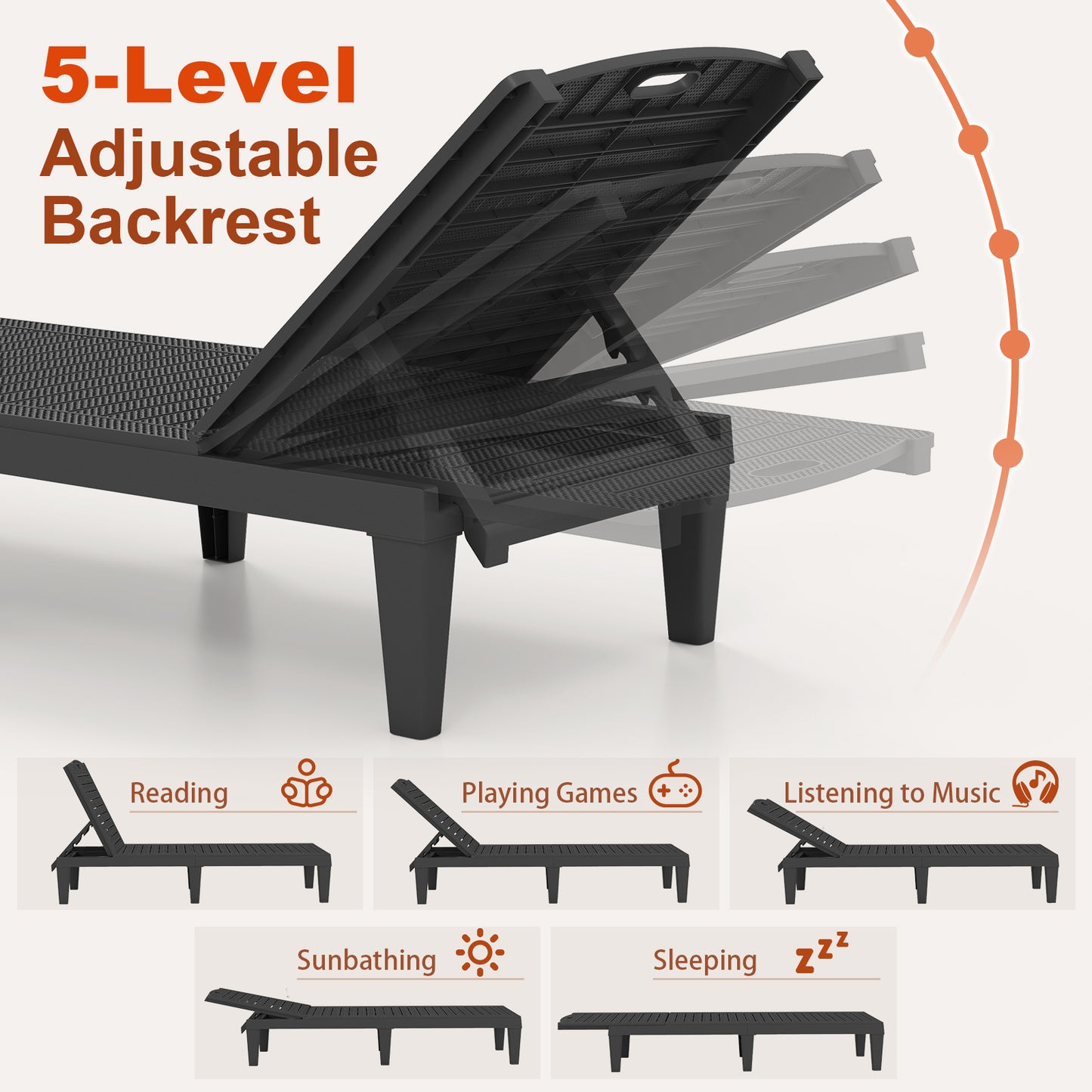 Adjustable Outdoor Chaise Lounge Chairs Set of 2 - 350 lbs