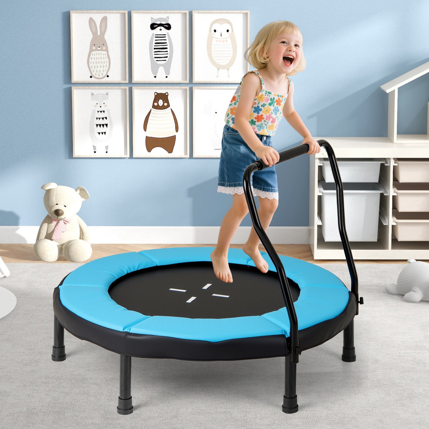 40-Inch Kids Trampoline with Adjustable Handlebar