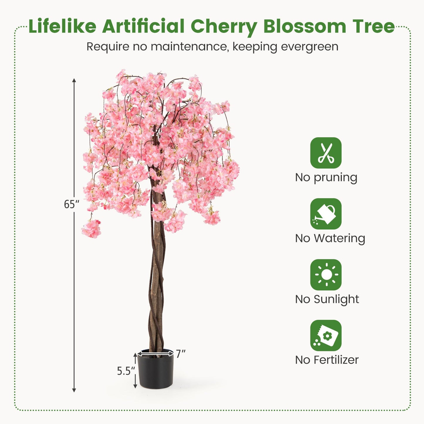 5.5 FT Tall Artificial Cherry Blossom Tree with Pink/White Flowers 2 Pack