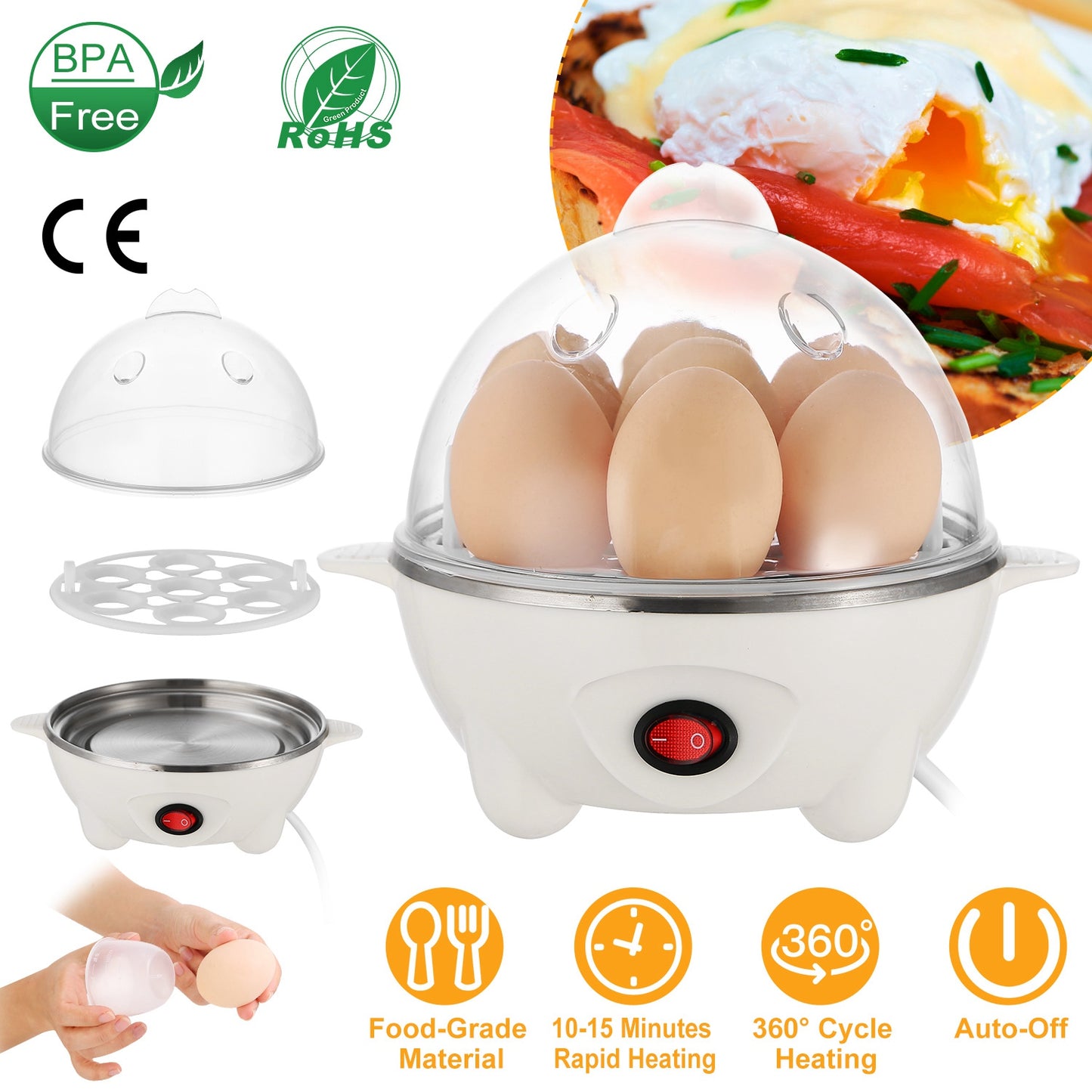 Electric Egg Cooker 7-Egg Capacity with Auto Shut-Off