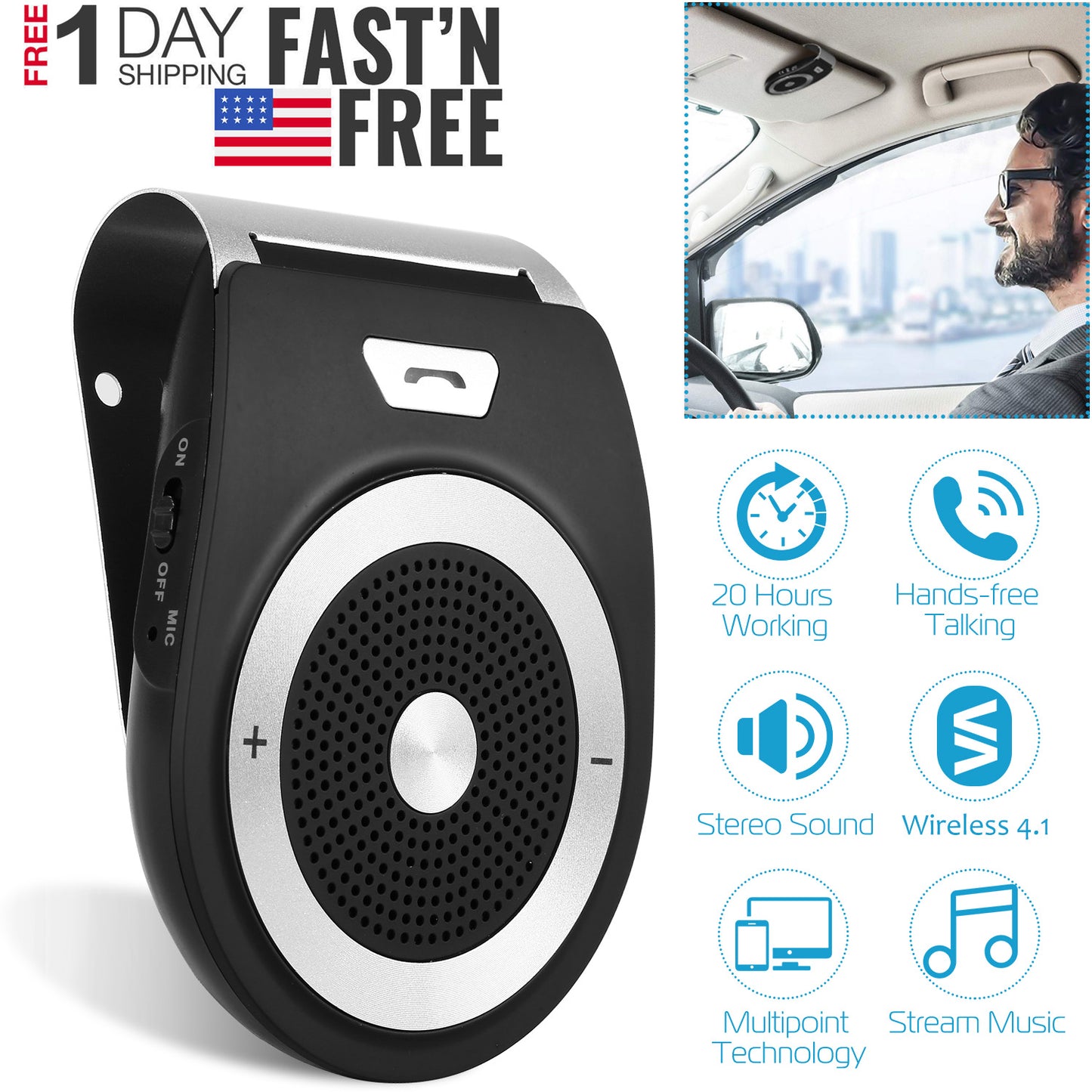 Bluetooth Car Speakerphone with Hands-Free Calling