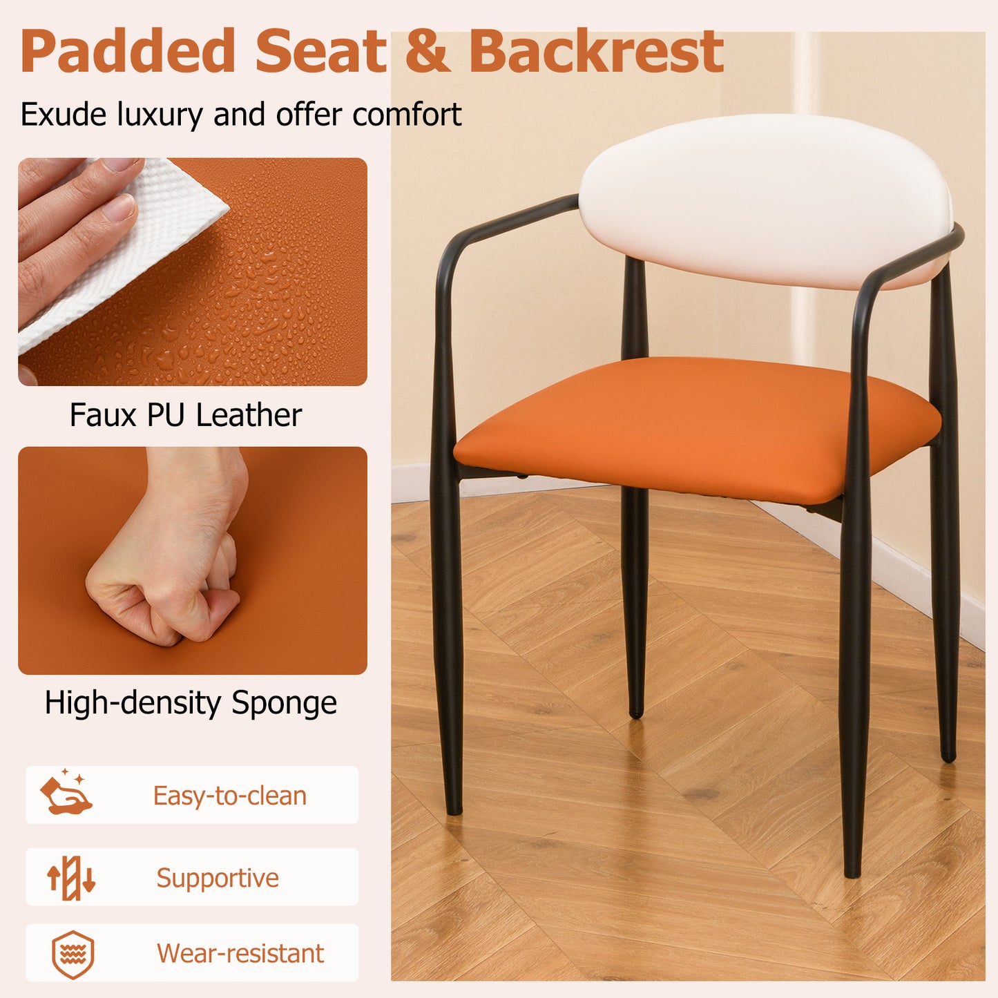 Dining Chairs Set of 2 with Padded Seat and Curved Back