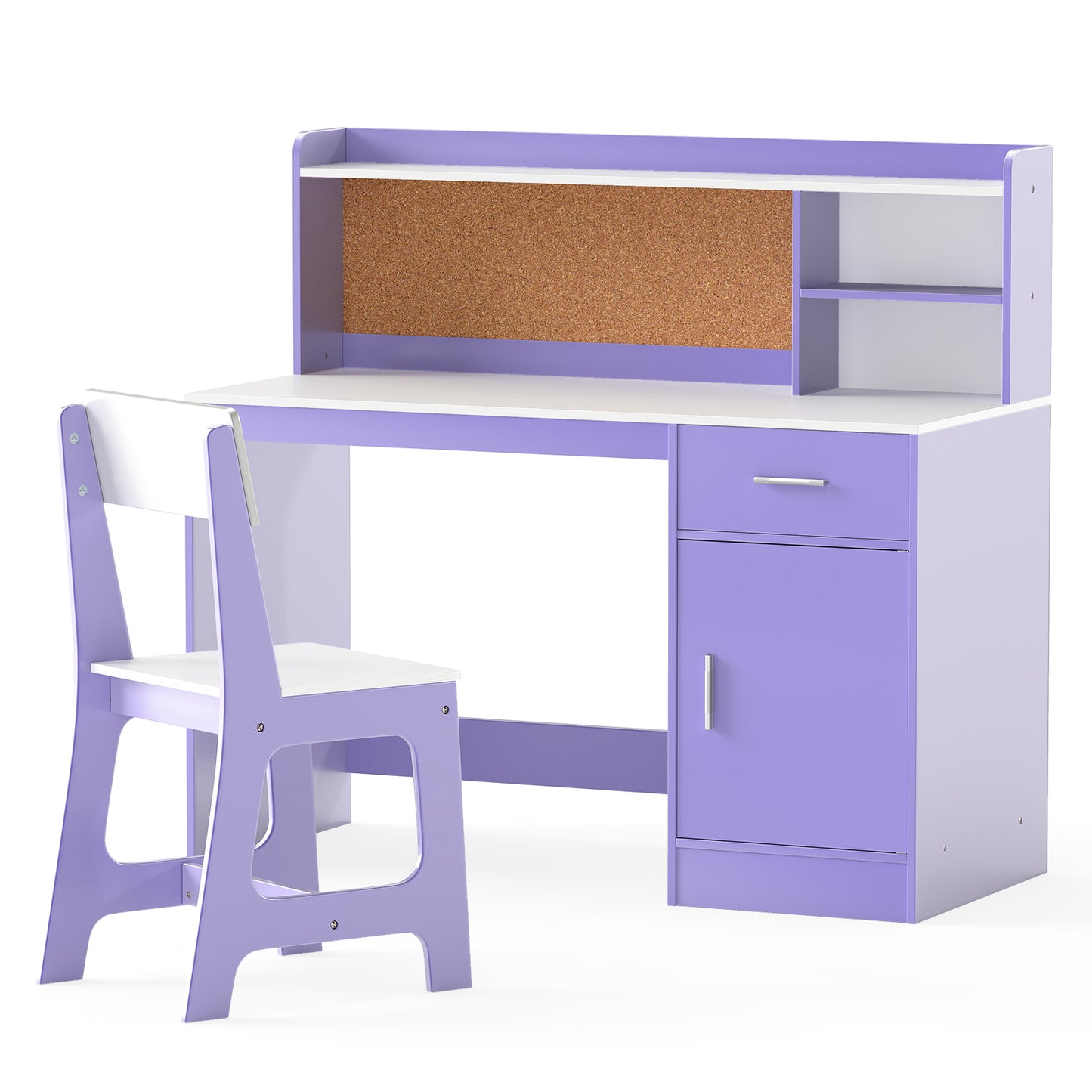 Kids Study Desk and Chair Set with Storage and Bulletin Board