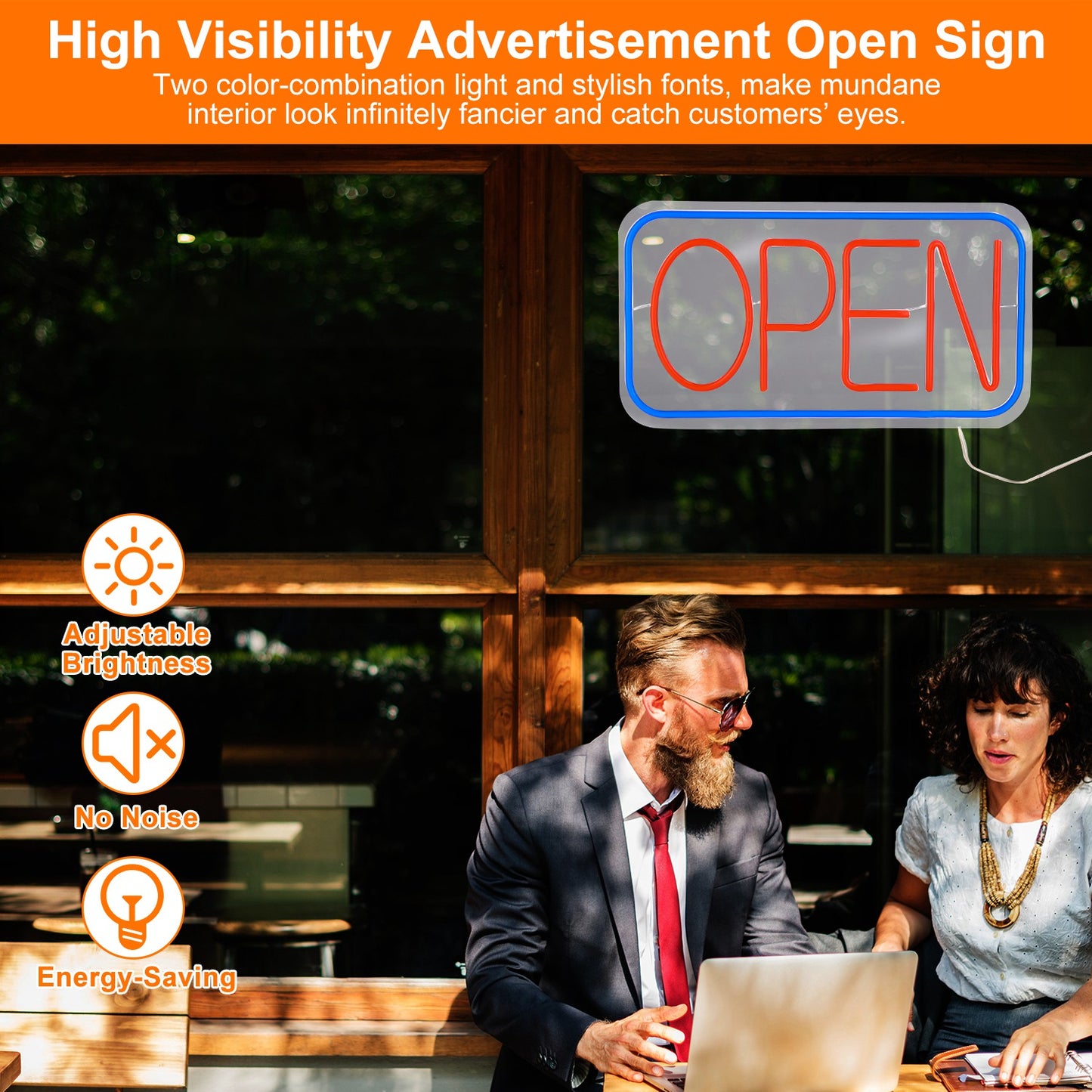 LED Open Sign 16.5x9.1in with 11 Brightness Levels