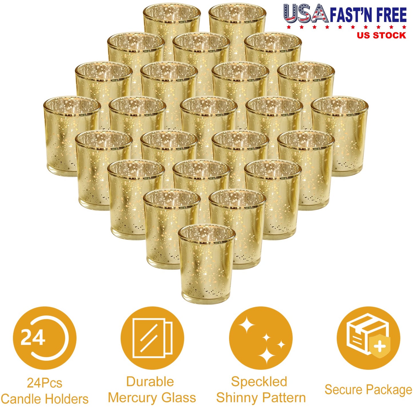 Gold Mercury Glass Votive Candle Holders Set of 24