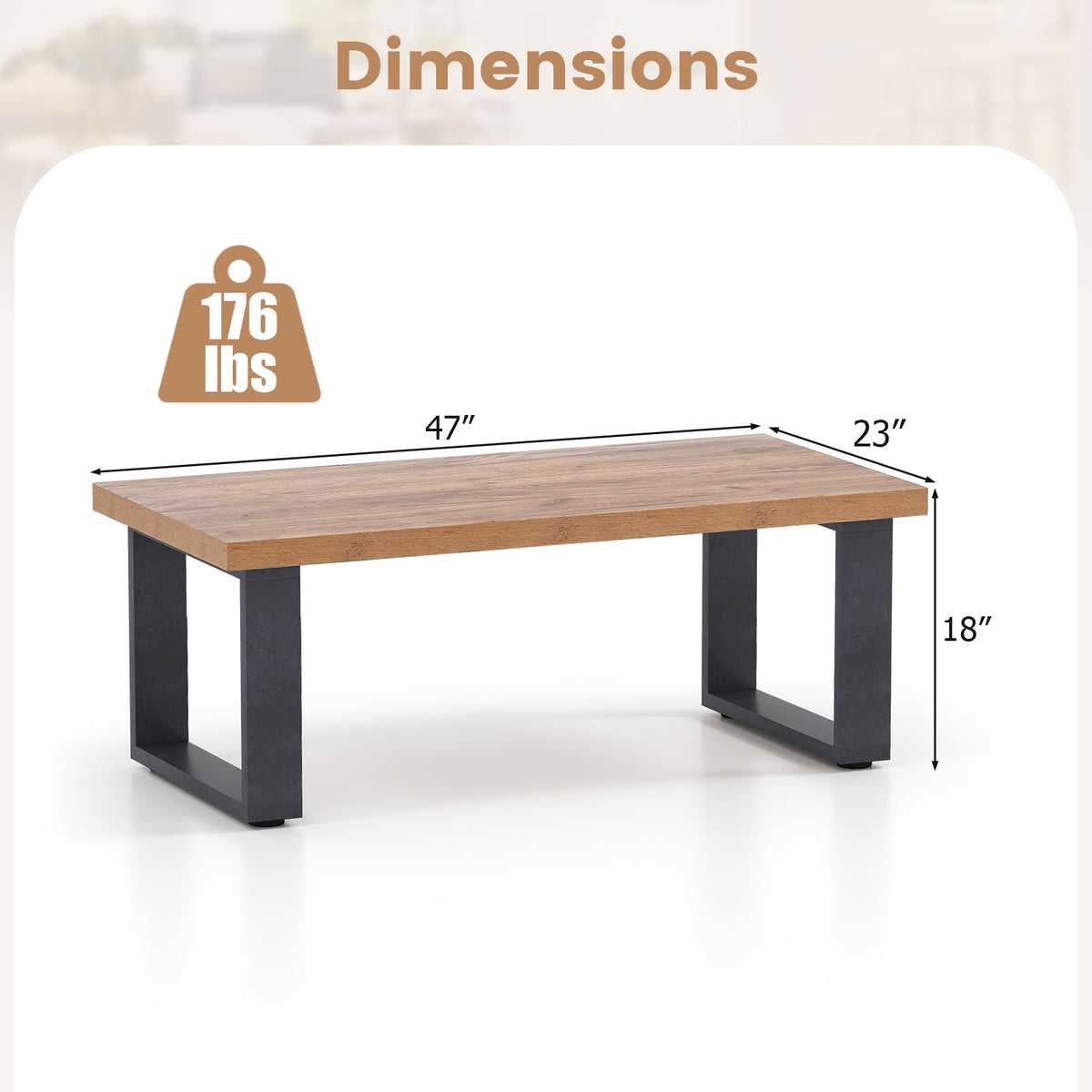 47 inch Farmhouse Style Rustic Coffee Table with Thickened Tabletop and Natural Wood Texture-Oak