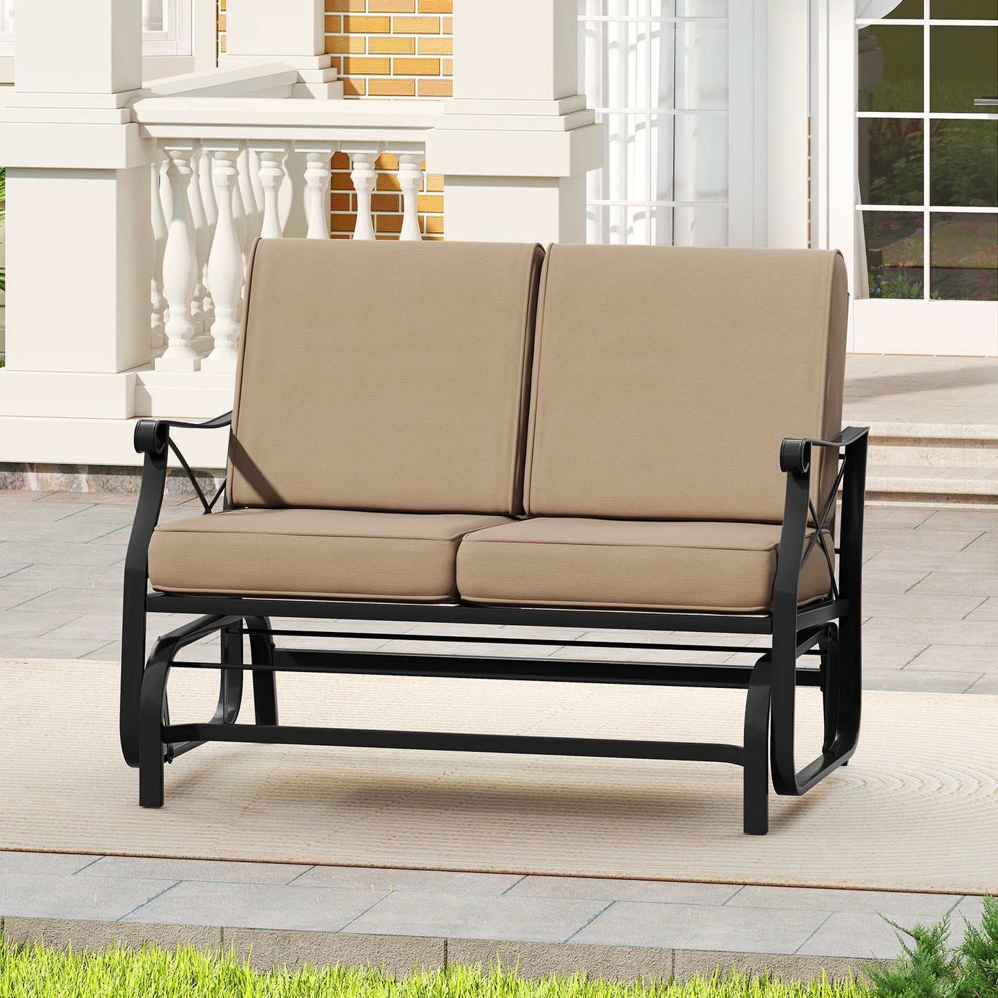 2-Person Glider Loveseat with Cushions for Outdoor Patio
