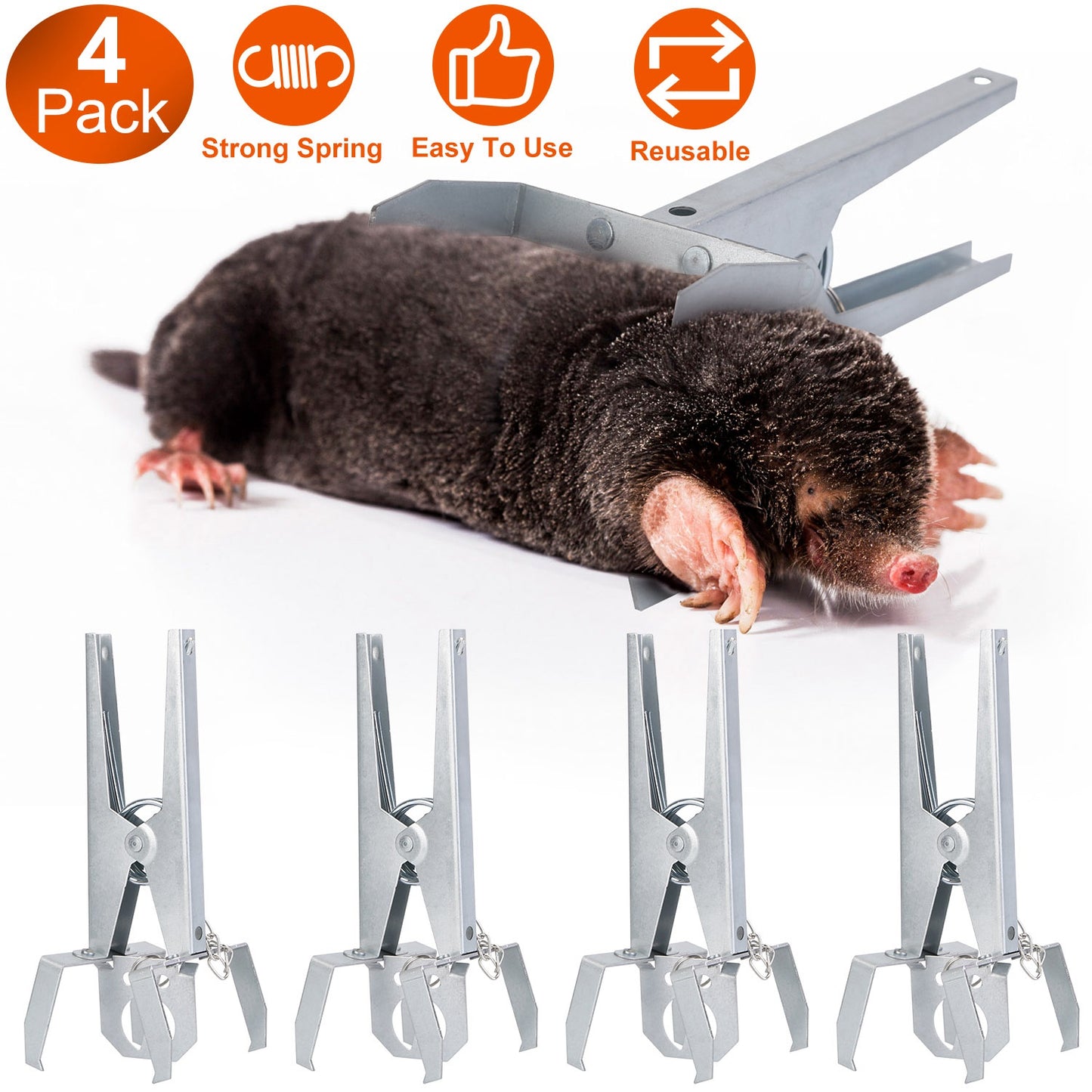 Reusable Mole Traps with Scissor Jaw - 4 Pack