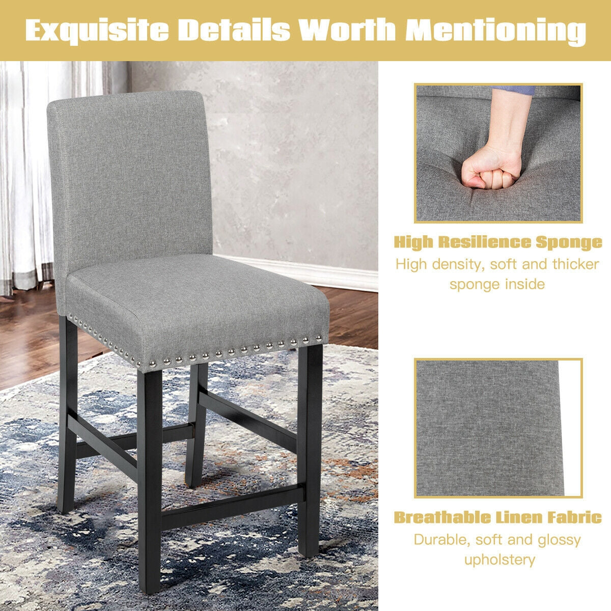 25 Inch Upholstered Bar Stool with Curved Backrest