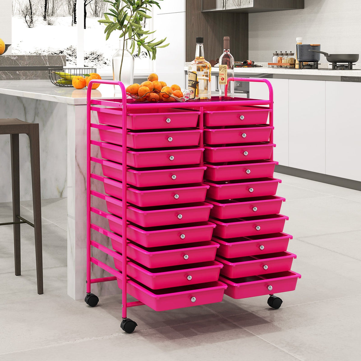 20 Removable Drawers Rolling Storage Cart Studio Organizer-Pink