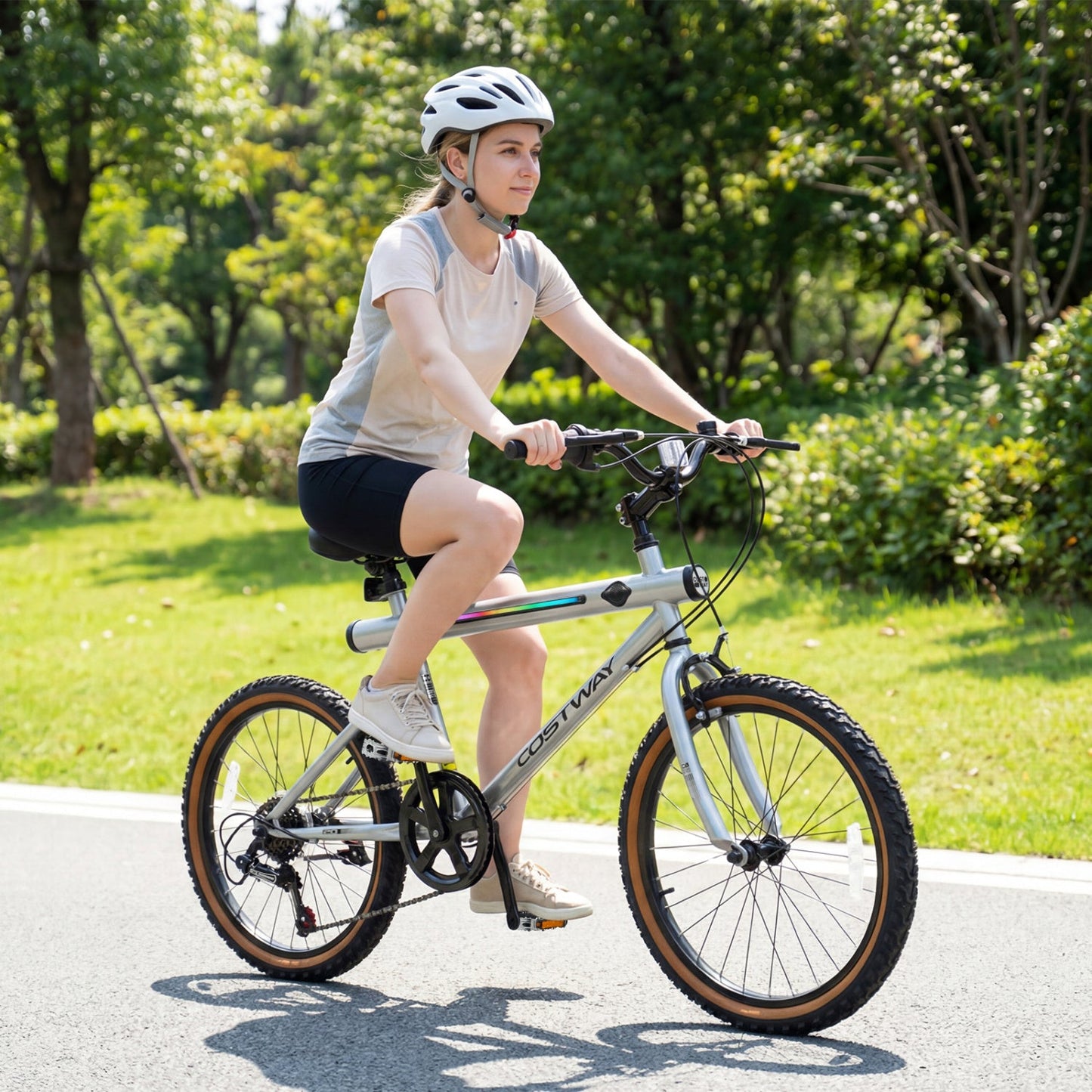 20 Inch LED-lit Cycling Bike with 2 Speakers and Ambient Lights for Men and Women