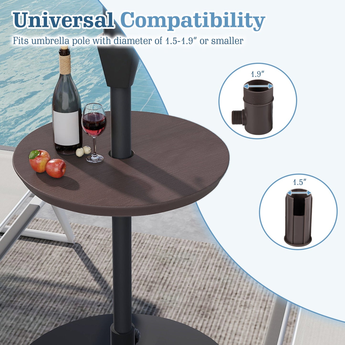 20 Inch Outdoor Adjustable Umbrella Table for 2 Sizes Patio Umbrella Pole
