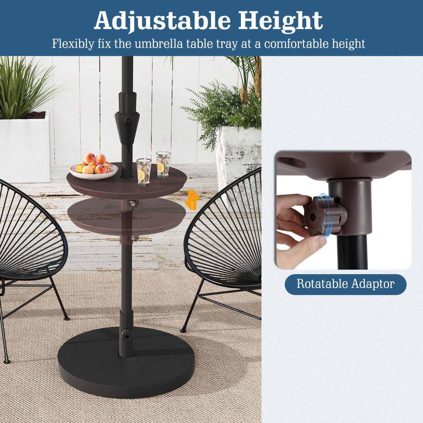 20 Inch Outdoor Adjustable Umbrella Table for 2 Sizes Patio Umbrella Pole