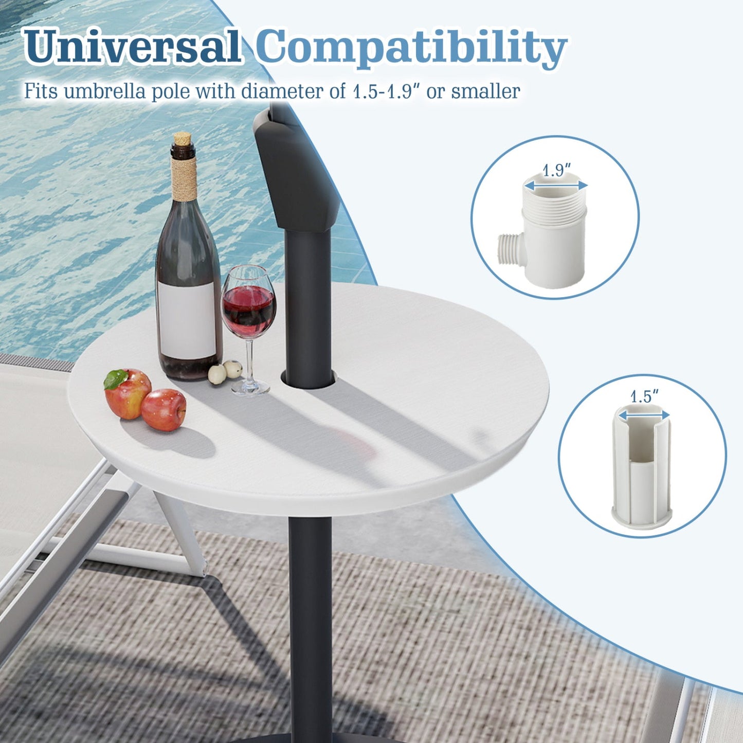 20 Inch Outdoor Adjustable Umbrella Table for 2 Sizes Patio Umbrella Pole