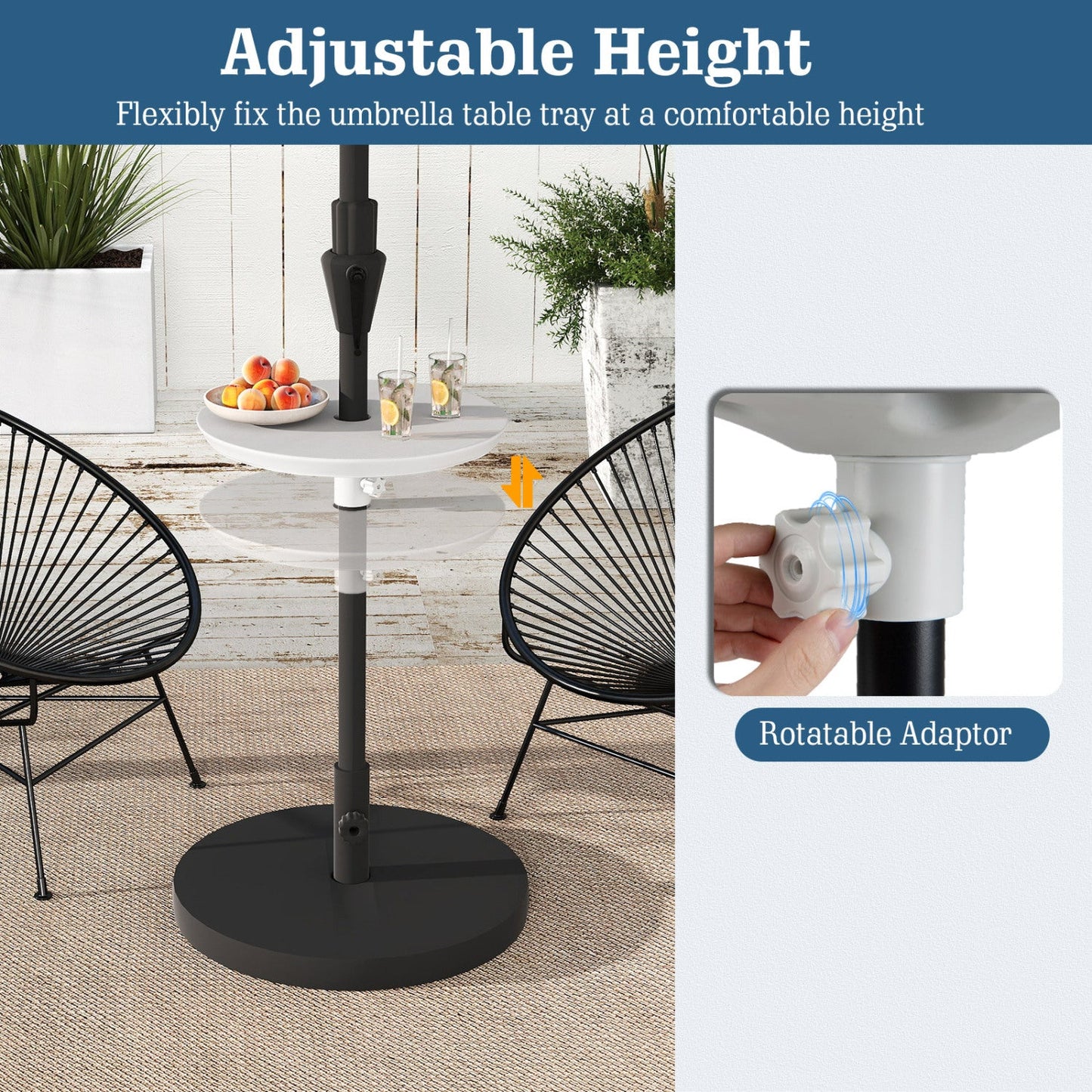 20 Inch Outdoor Adjustable Umbrella Table for 2 Sizes Patio Umbrella Pole