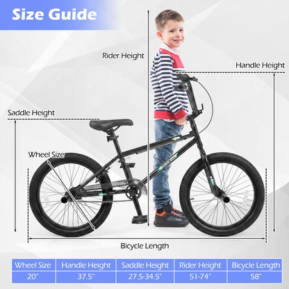 20 Inch BMX Trick Bike with 360° Steering for Kids & Teens