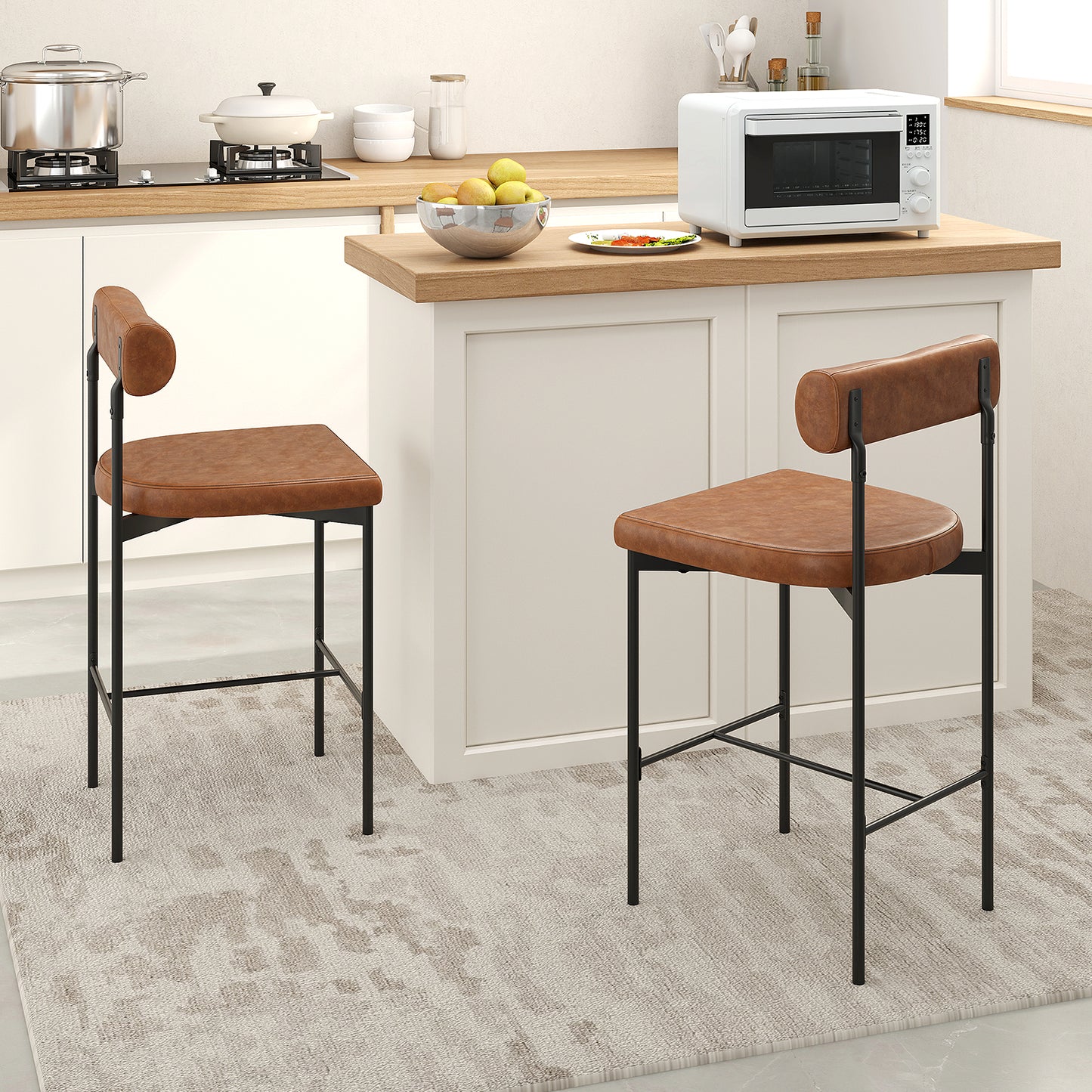 26 Inch Upholstered Bar Stools Set of 2 with Backrest