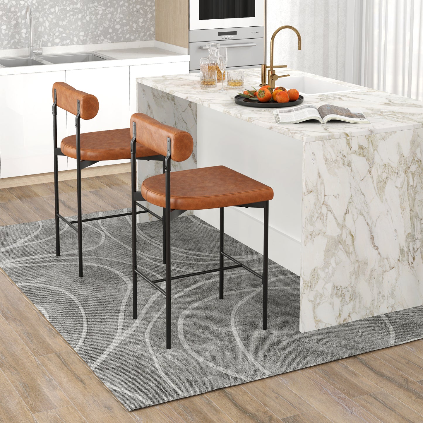 26 Inch Upholstered Bar Stools Set of 2 with Backrest