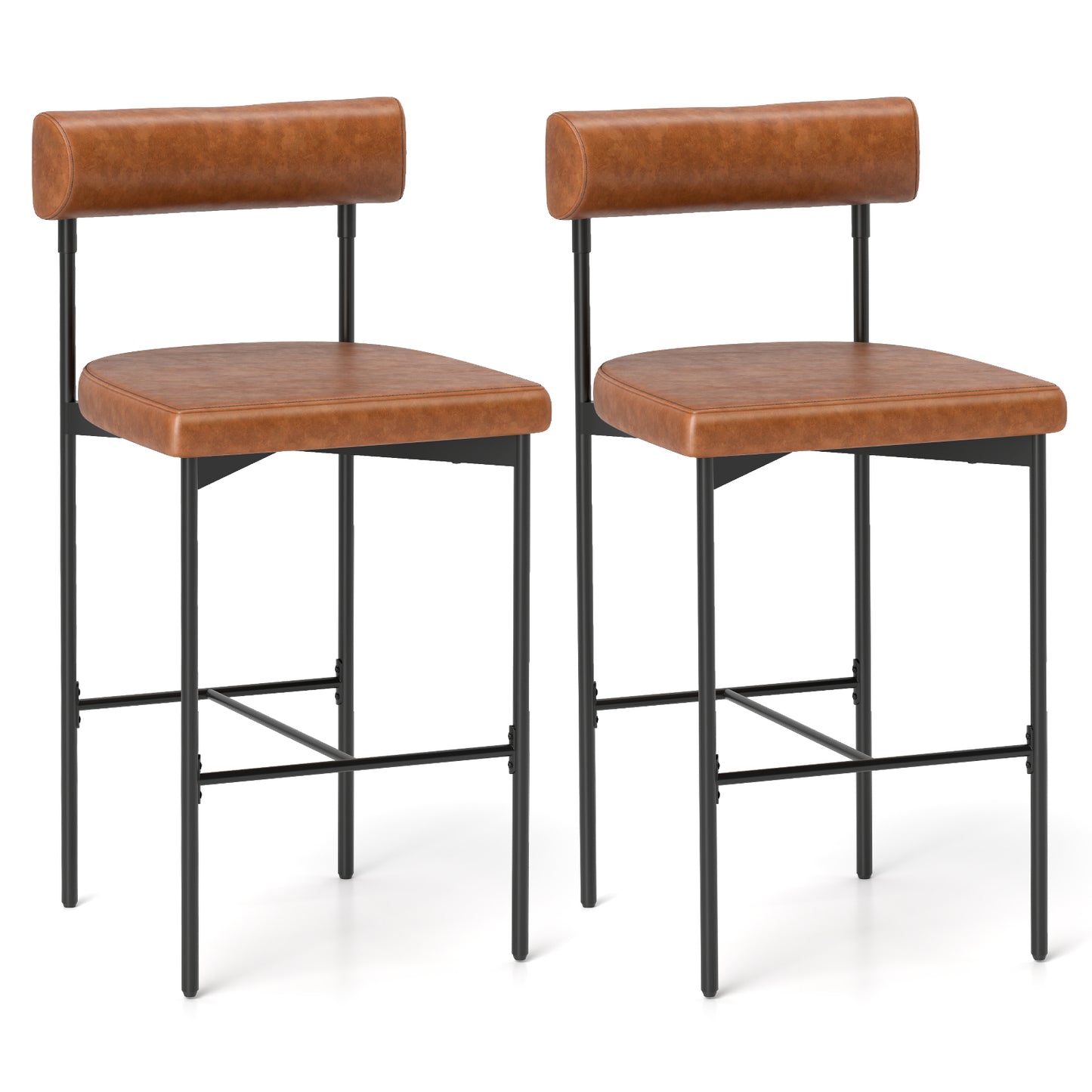 26 Inch Upholstered Bar Stools Set of 2 with Backrest
