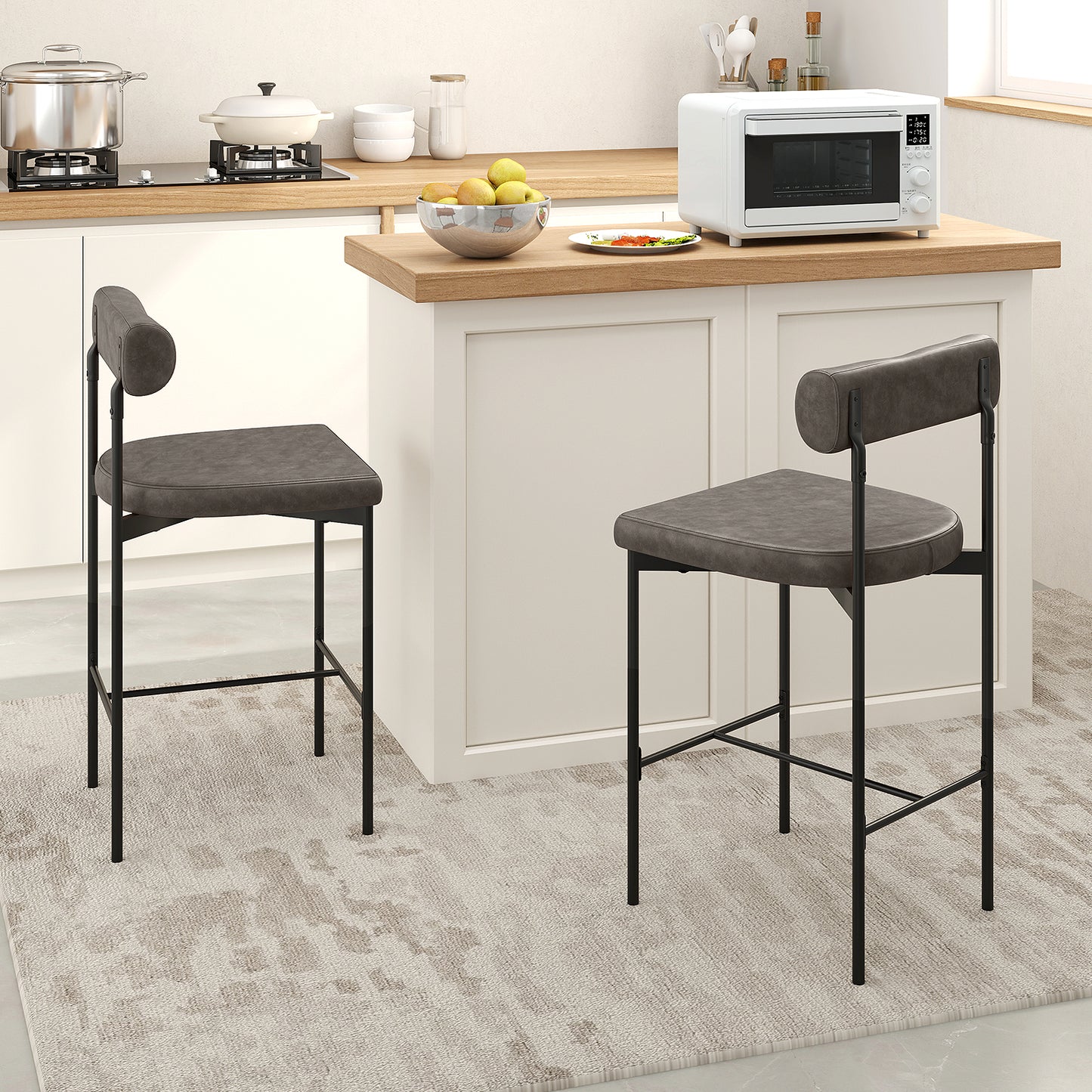 26 Inch Upholstered Bar Stools Set of 2 with Backrest