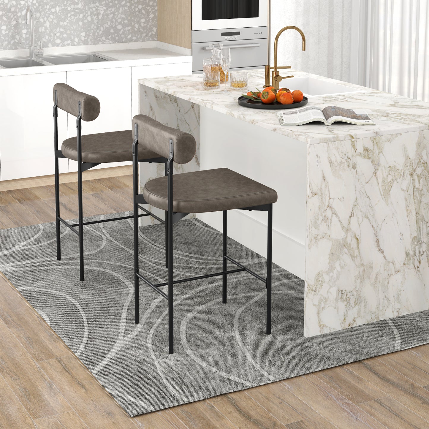 26 Inch Upholstered Bar Stools Set of 2 with Backrest