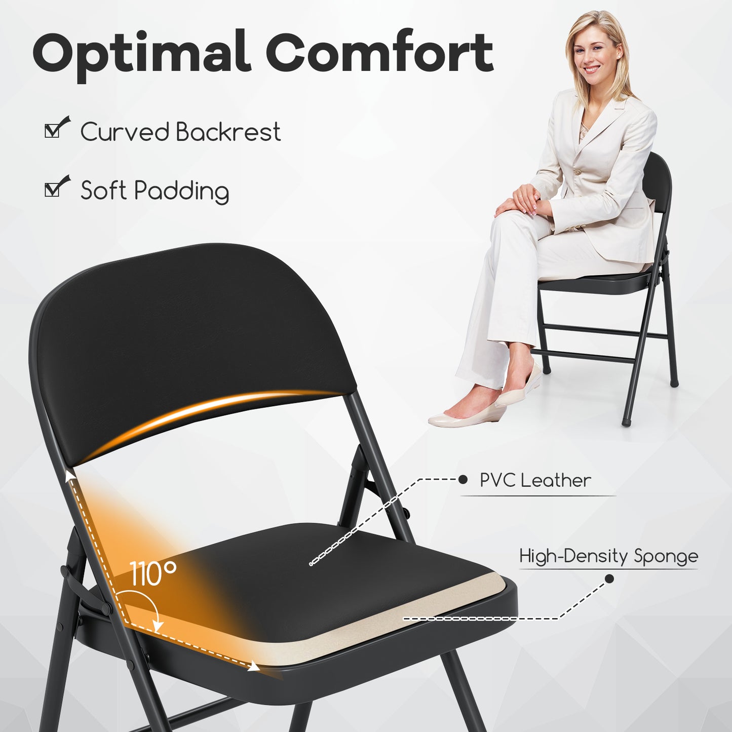 Folding Conference Chairs with Metal Frame - 2 Pack