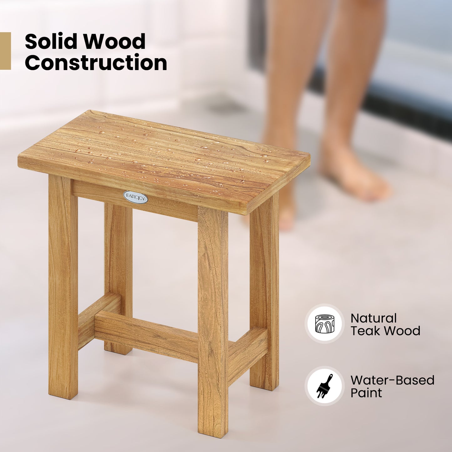 Teak Shower Bench 20 Inch Waterproof Bathroom Stool