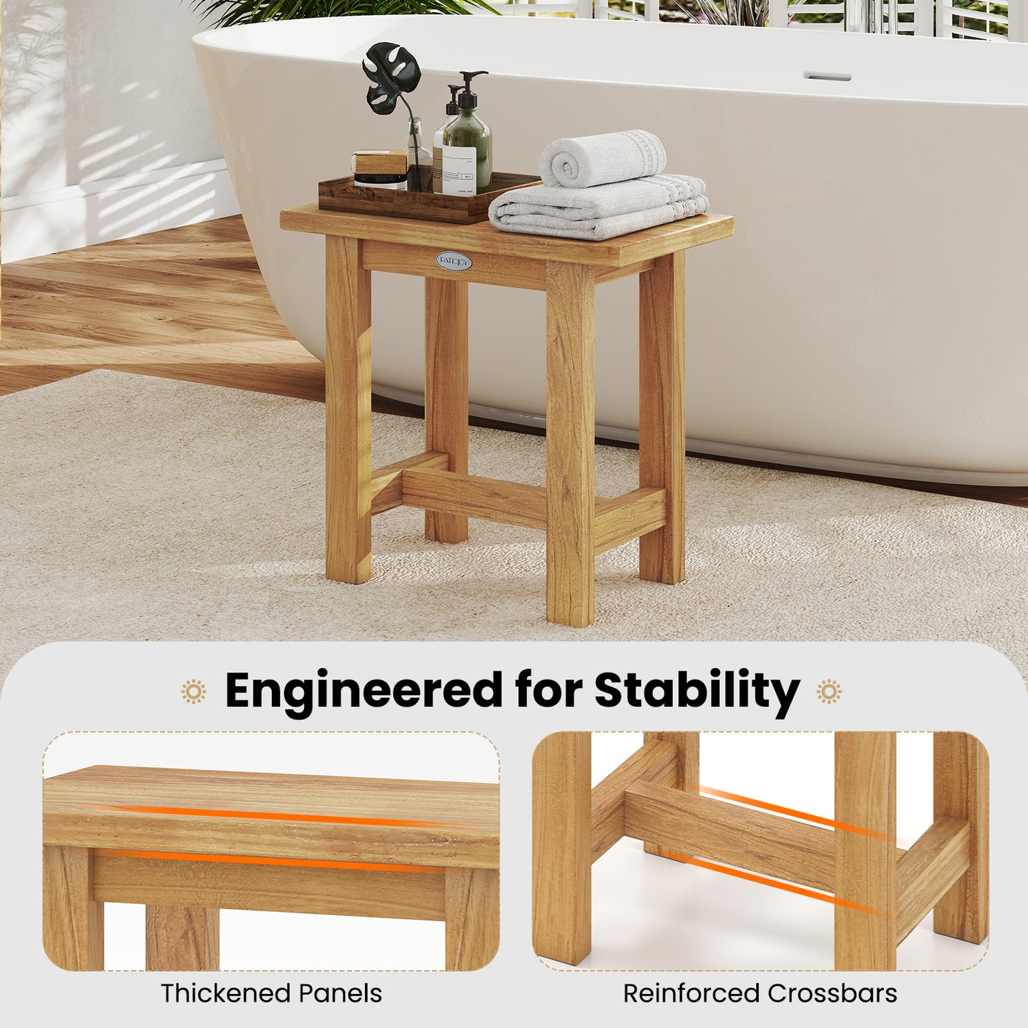 Teak Shower Bench 20 Inch Waterproof Bathroom Stool