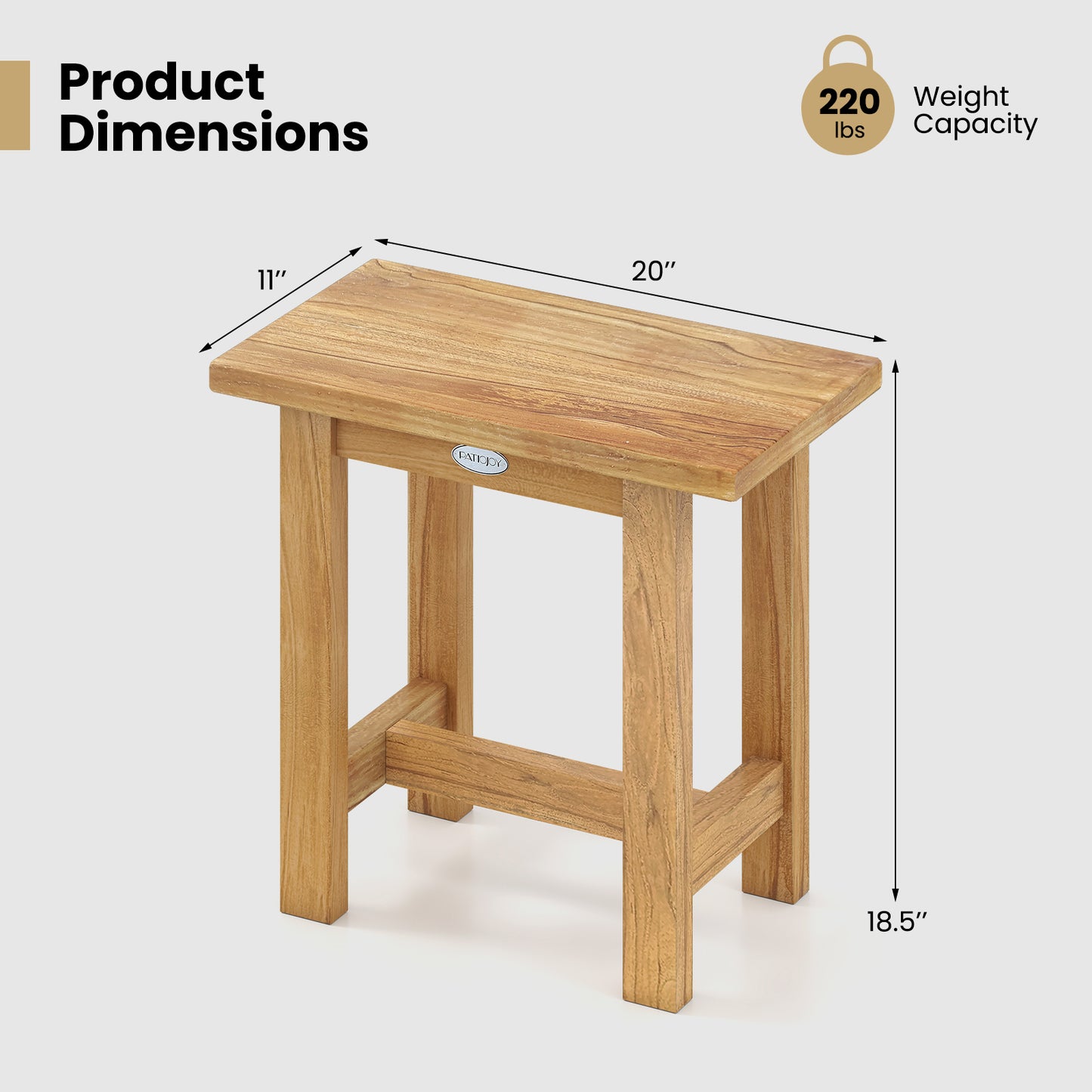 Teak Shower Bench 20 Inch Waterproof Bathroom Stool