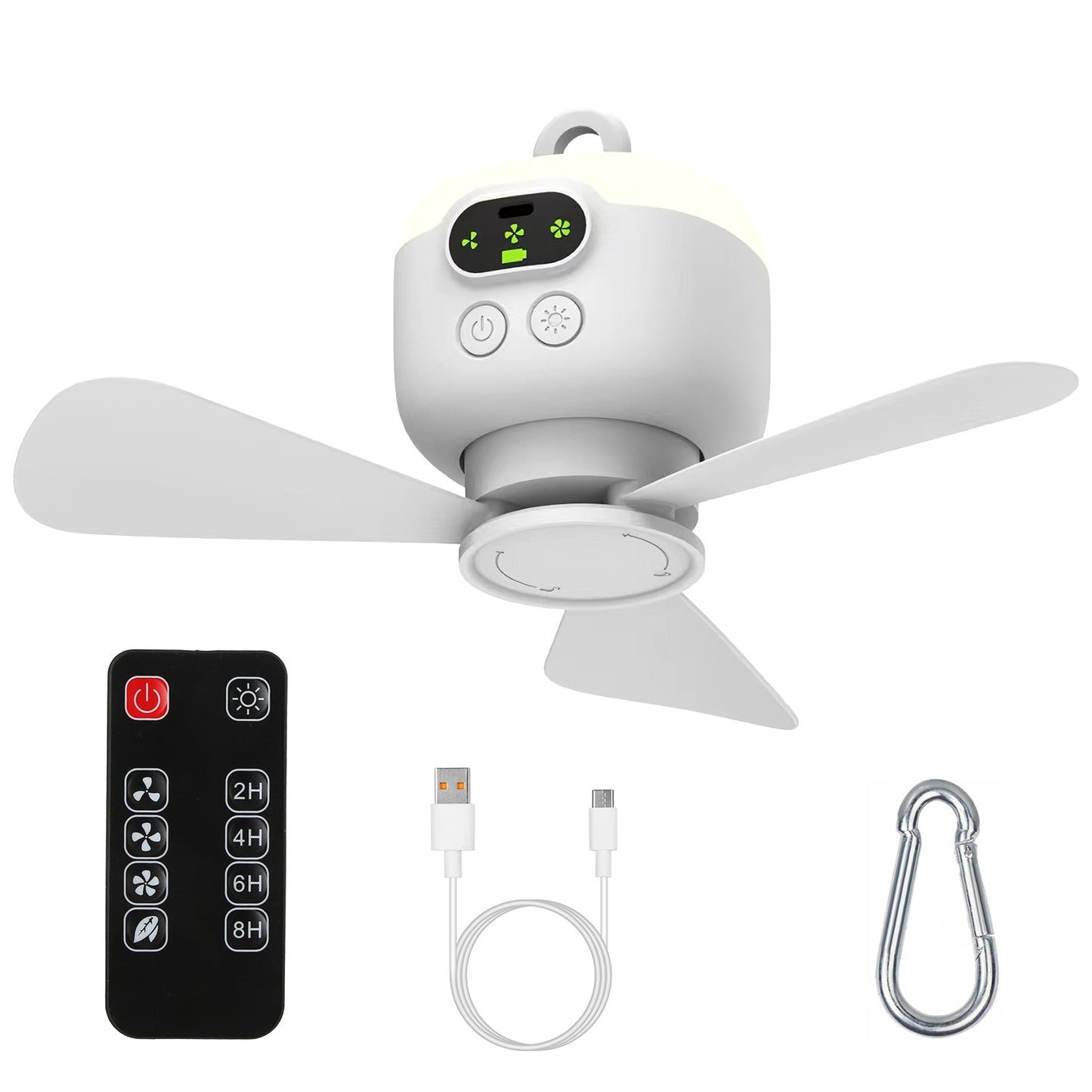 Portable Camping Fan with LED Lantern 8000mAh Battery Powered