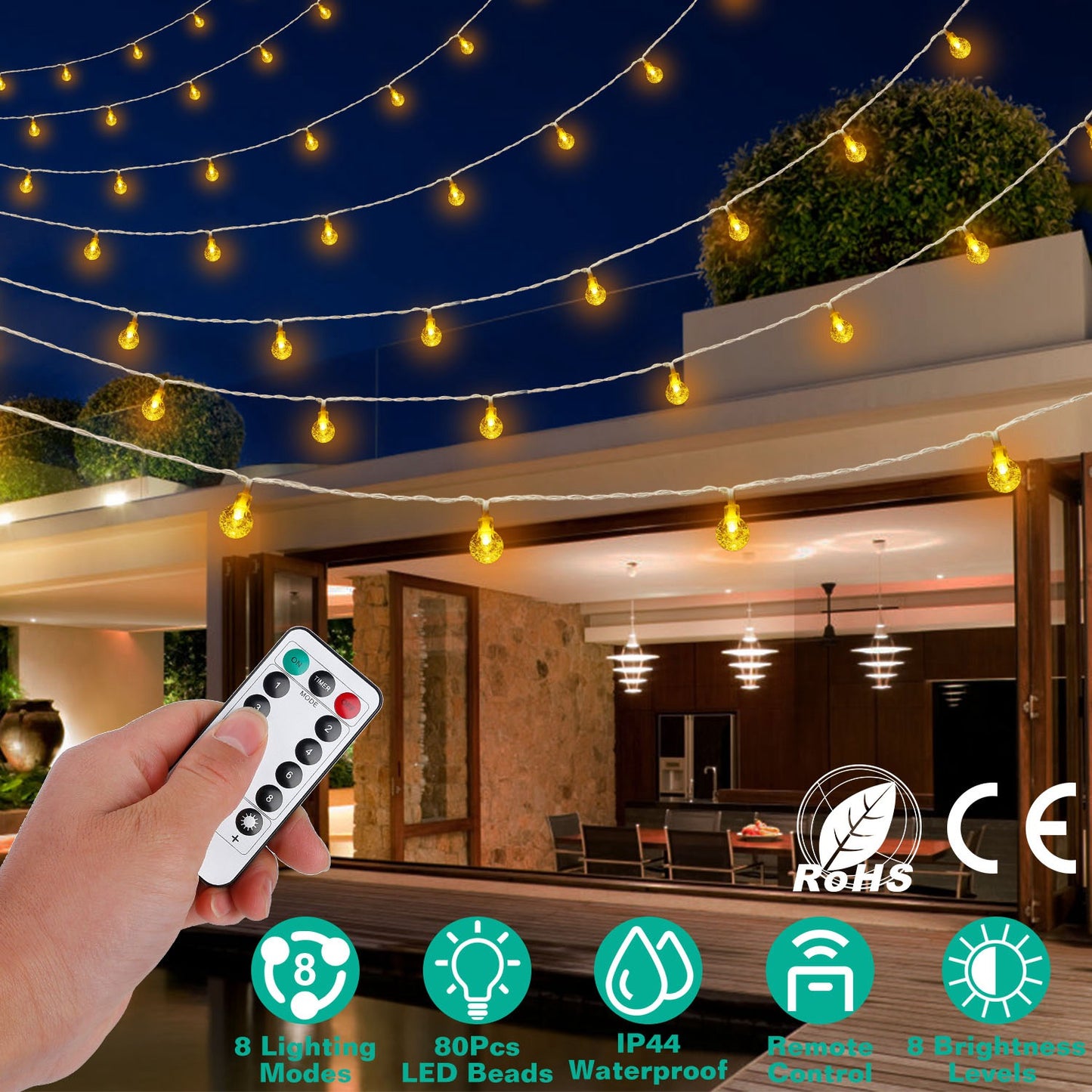 Globe String Lights 32.8ft Battery Powered with Remote Control