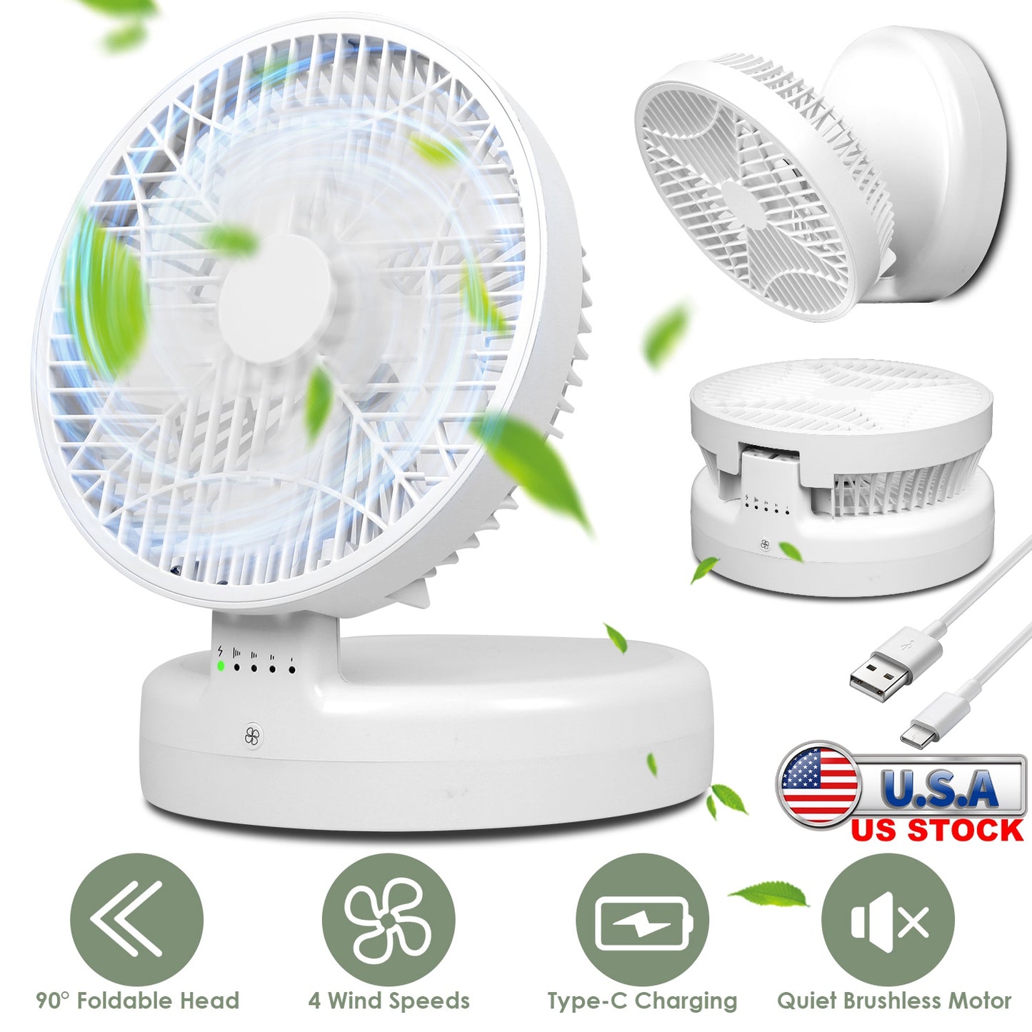 Foldable Desk Fan with 4 Speeds & 90° Adjustable Head