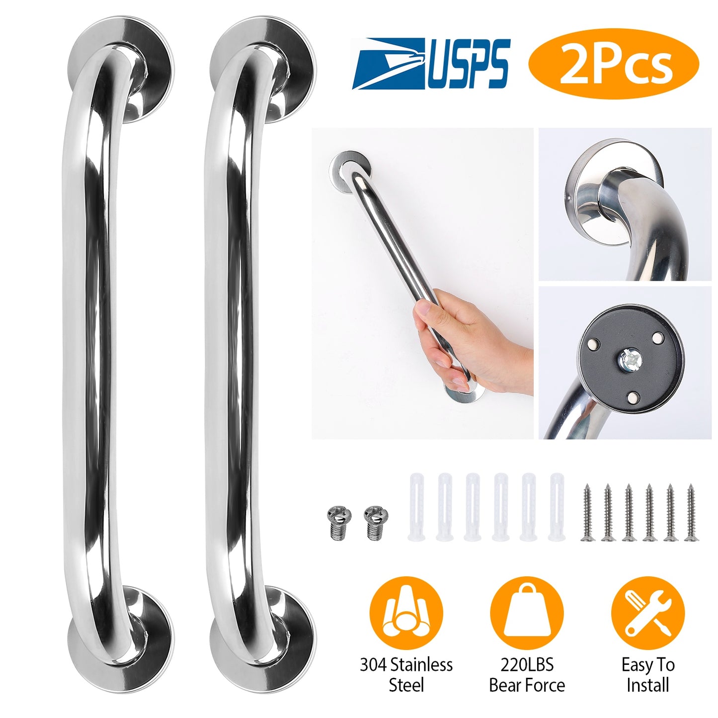 Stainless Steel Grab Bar 11.8in Safety Handle for Bathroom