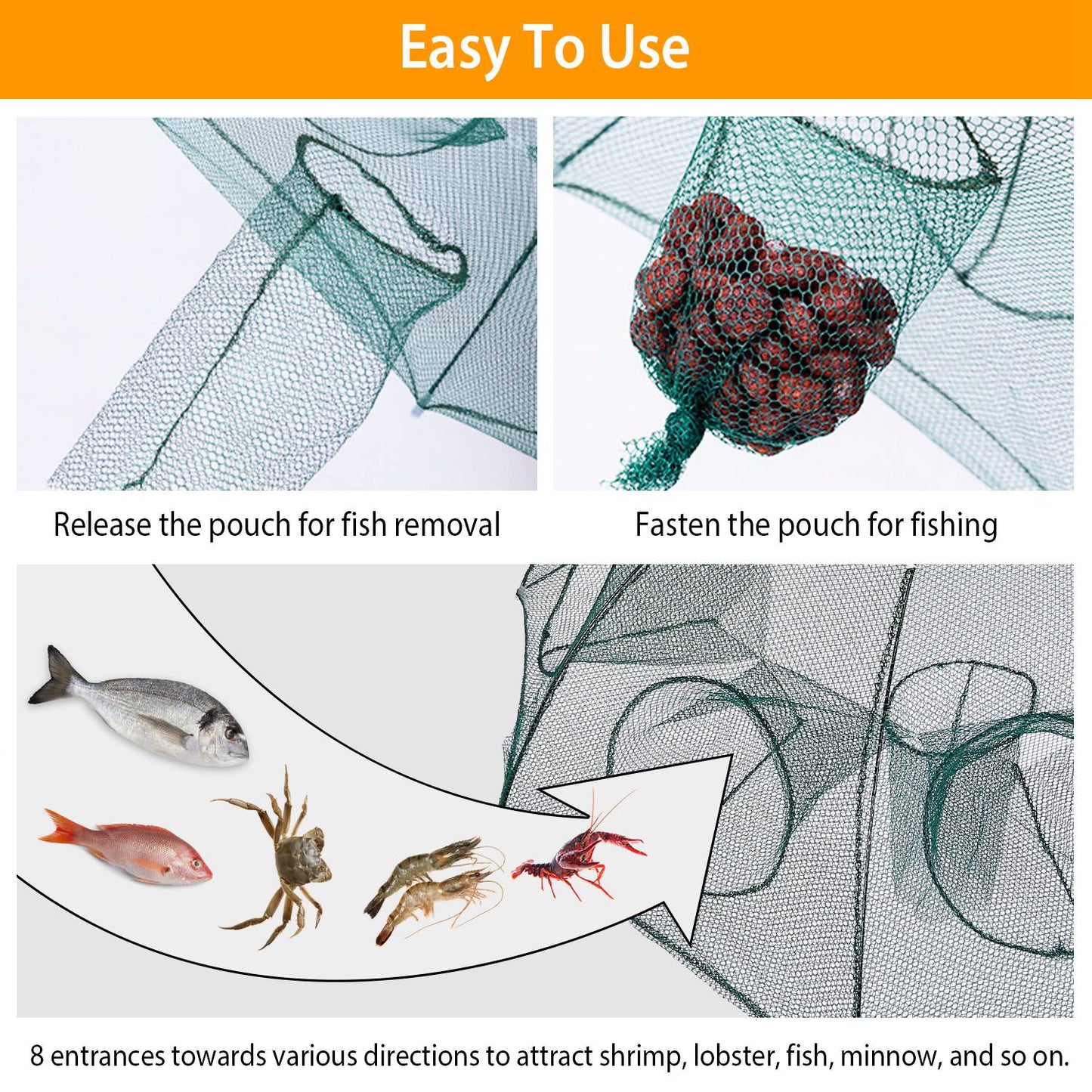 Foldable Fishing Bait Trap with 8 Entrances for Crab & Shrimp