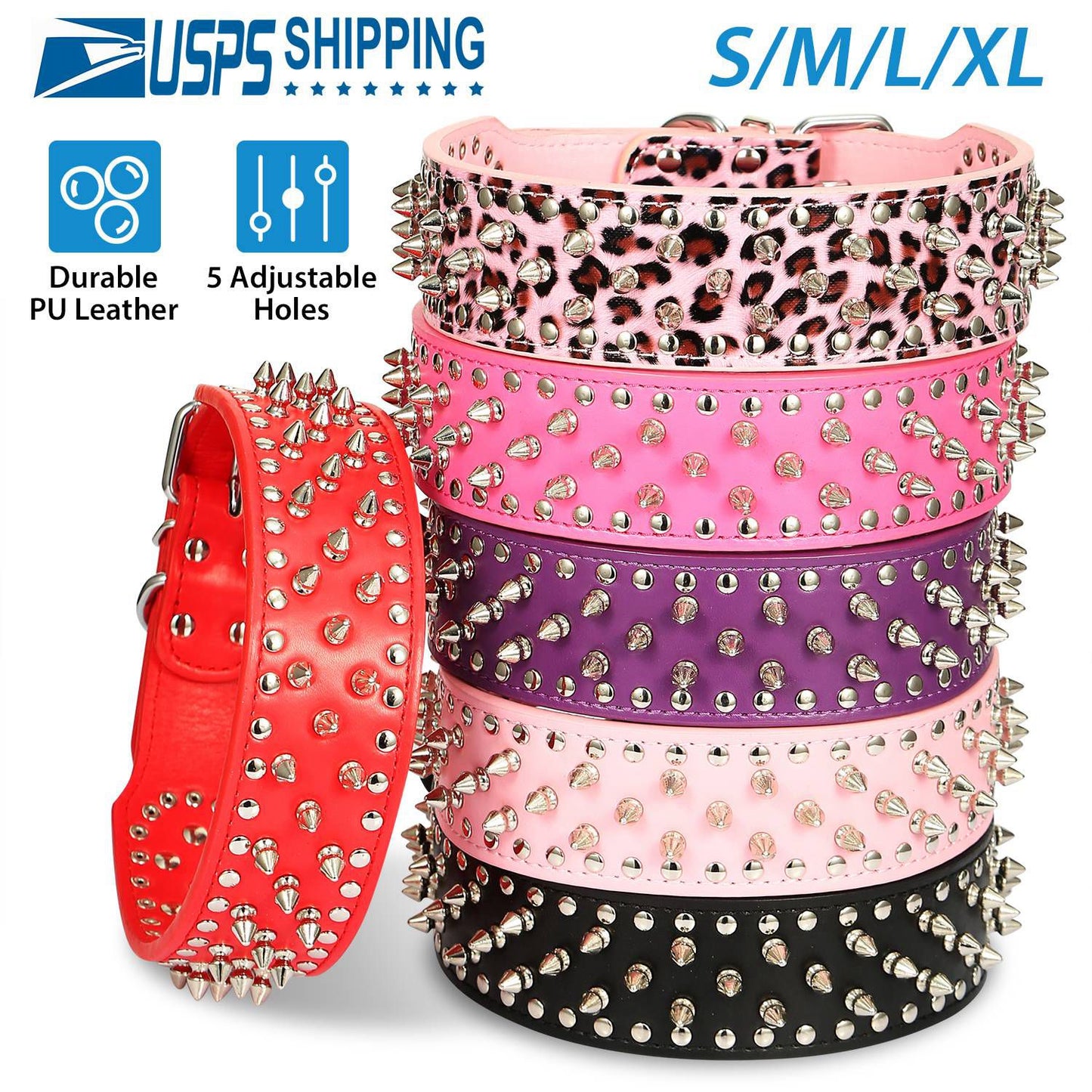 Spiked Dog Collar - Adjustable PU Leather with Studs
