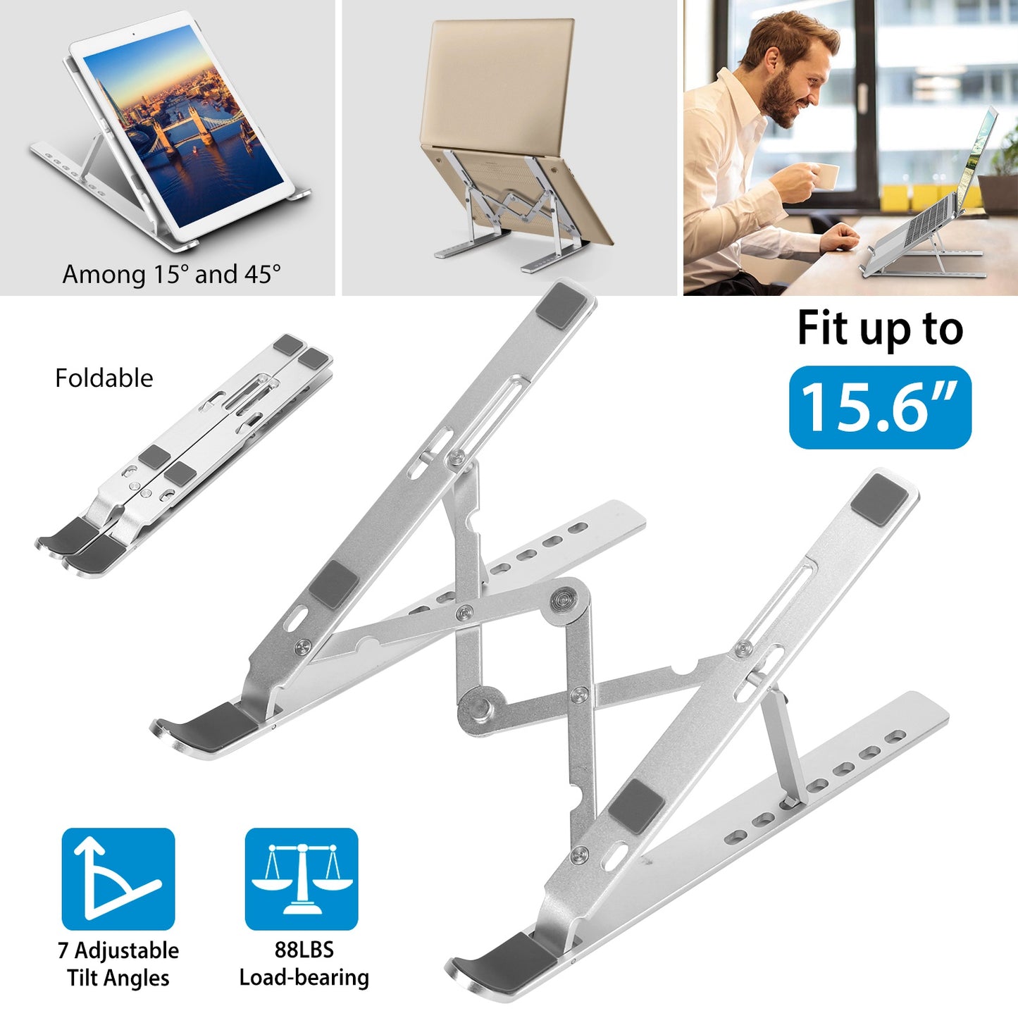 Adjustable Laptop Stand - Foldable Aluminum Riser for Desks