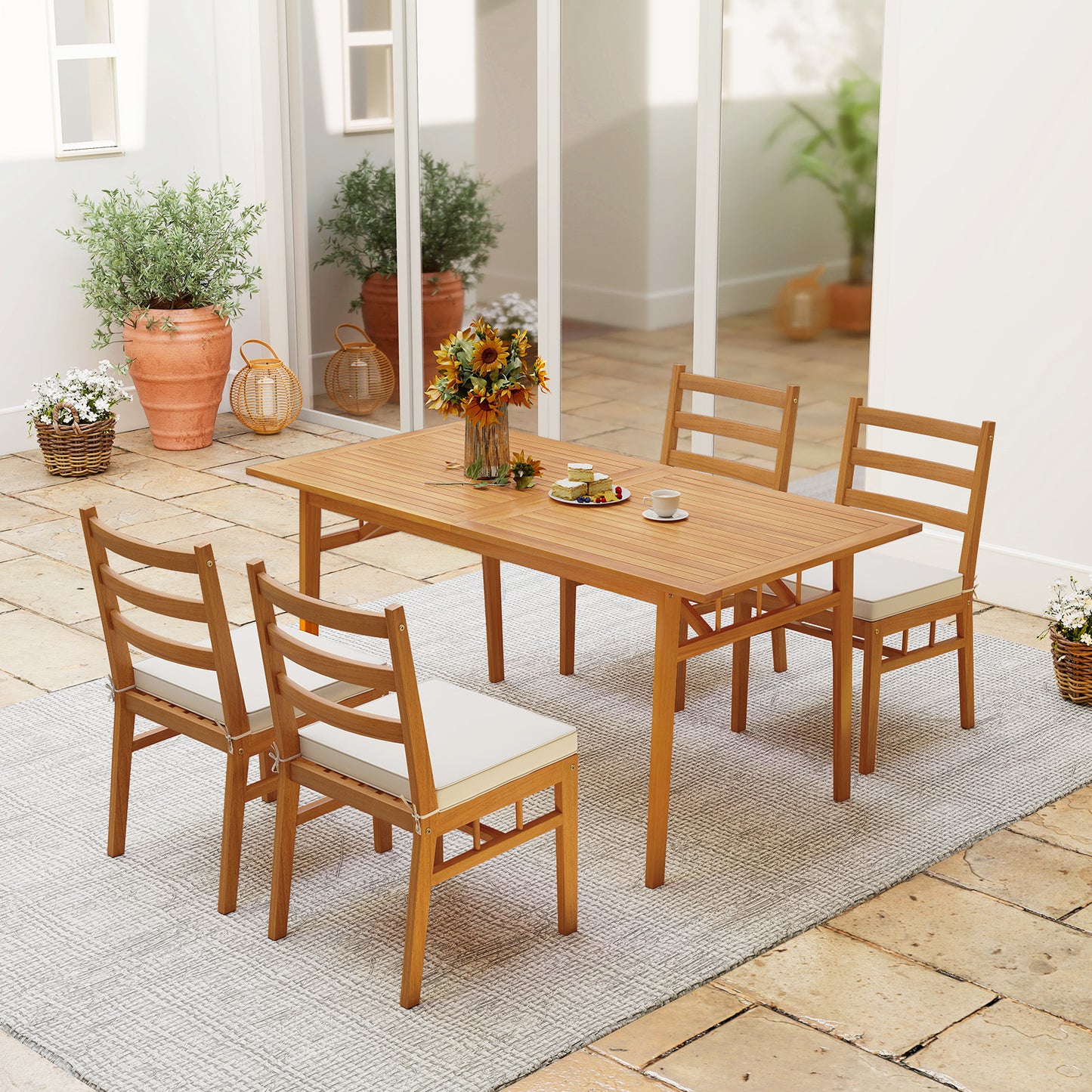 Acacia Wood Dining Chairs Set of 4 with Padded Cushions