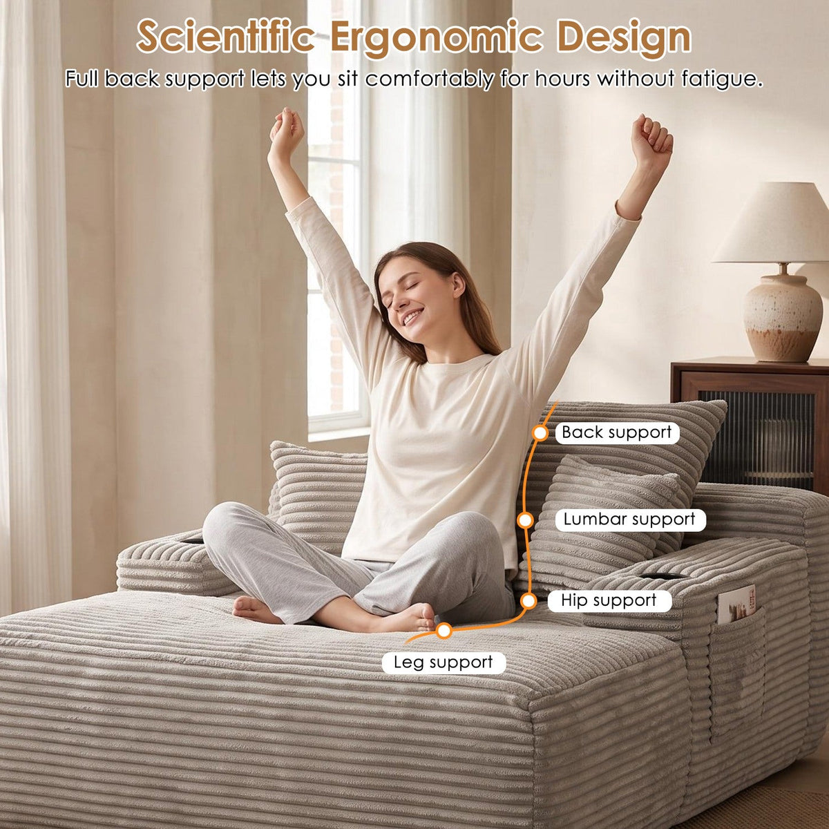 Convertible Chaise Lounge Sleeper Sofa with Cup Holders & Pillows