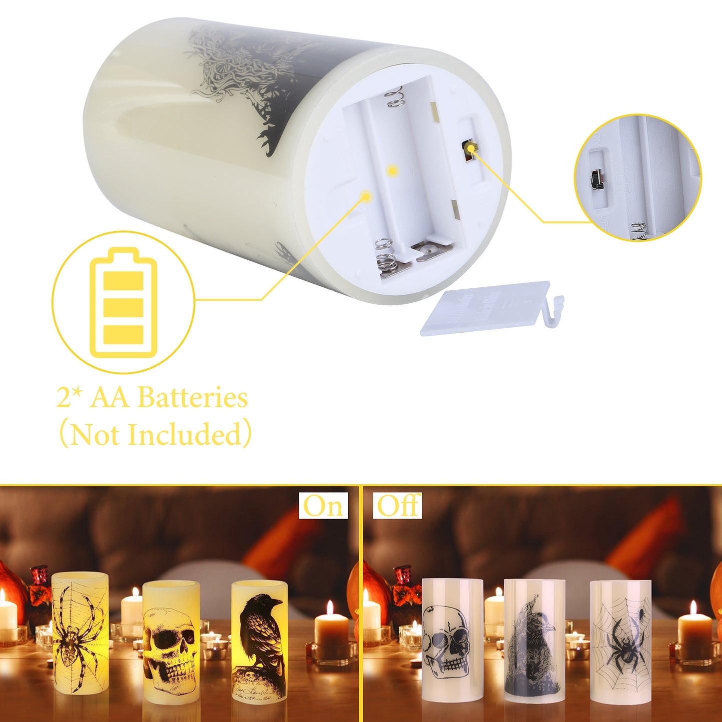 Flameless Halloween Candles with Timer - 3 Pack LED Battery Operated