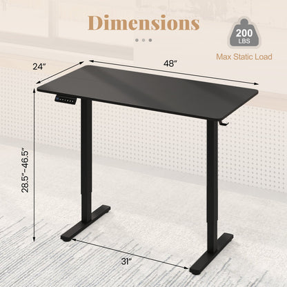 48 Inch x 24 Inch Ergonomic Electric Standing Desk with 3 Memory Settings for Home Office