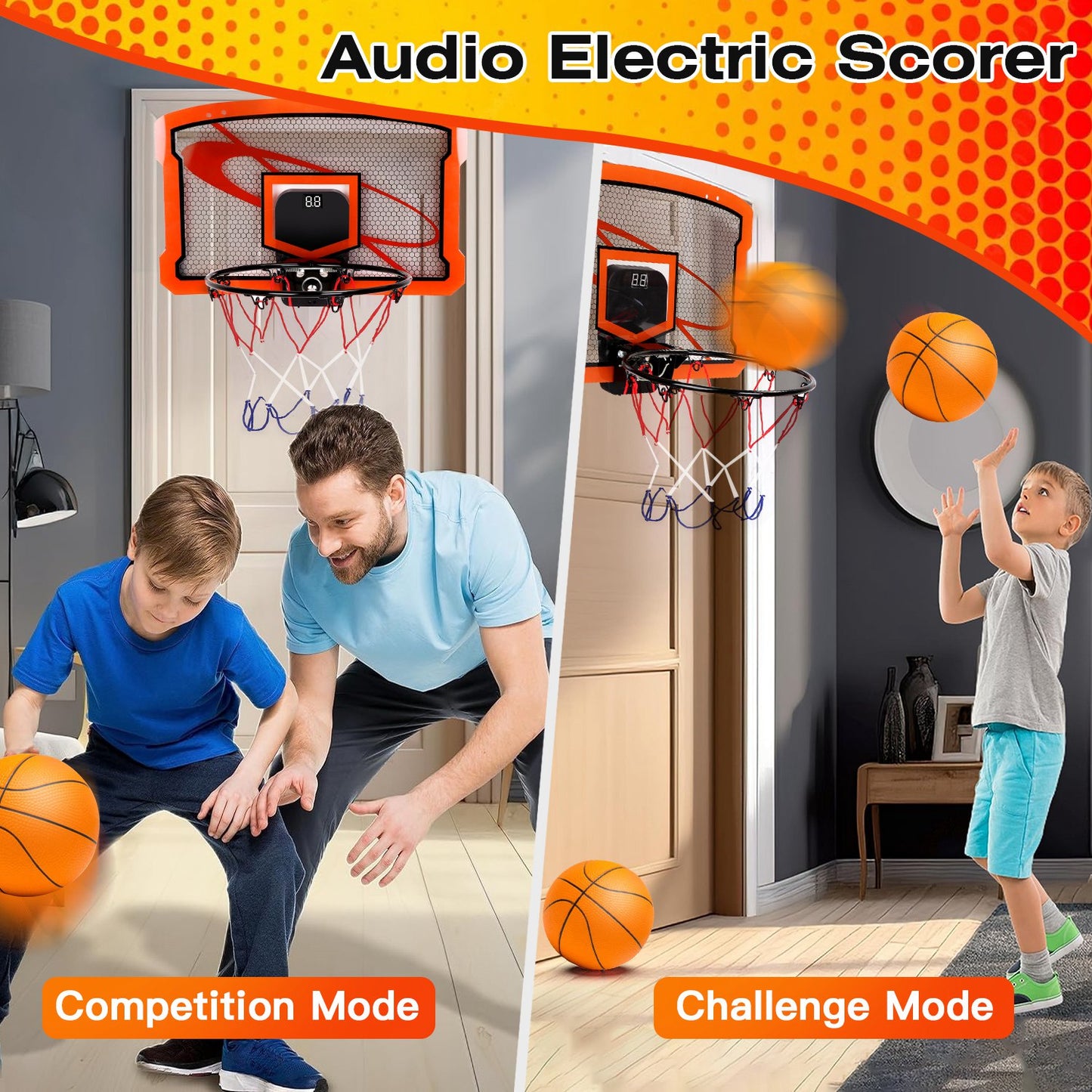 Over-the-Door Mini Basketball Hoop with Electronic Scorer