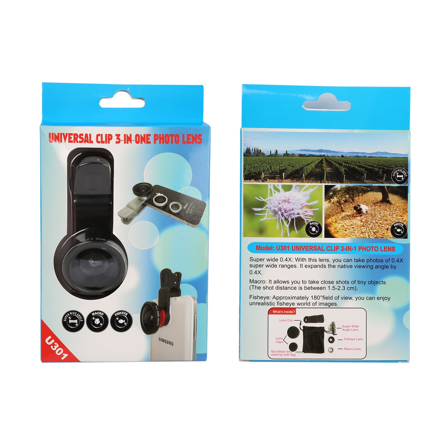 3-in-1 Clip-On Phone Camera Lens Kit with Fisheye, Wide & Macro