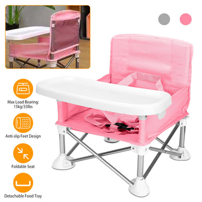 Portable Baby Booster Seat with Detachable Tray & Carry Bag