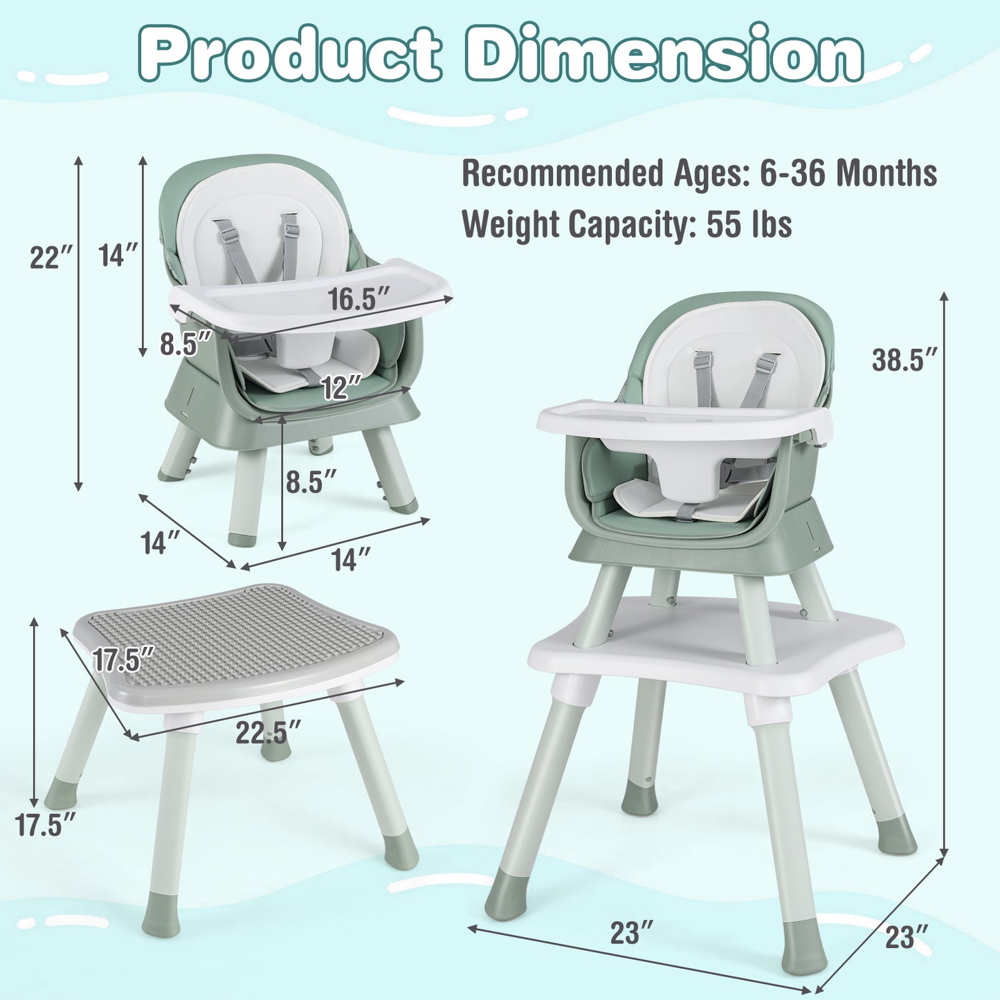 6-in-1 Convertible High Chair with Adjustable Tray