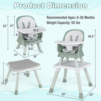 6-in-1 Convertible High Chair with Adjustable Tray