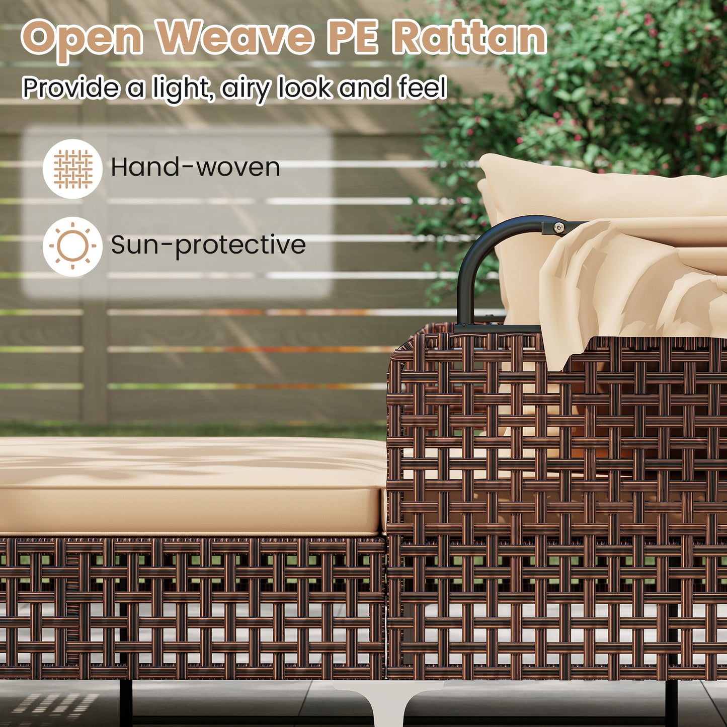 Outdoor Daybed with Retractable Canopy - PE Wicker Rattan