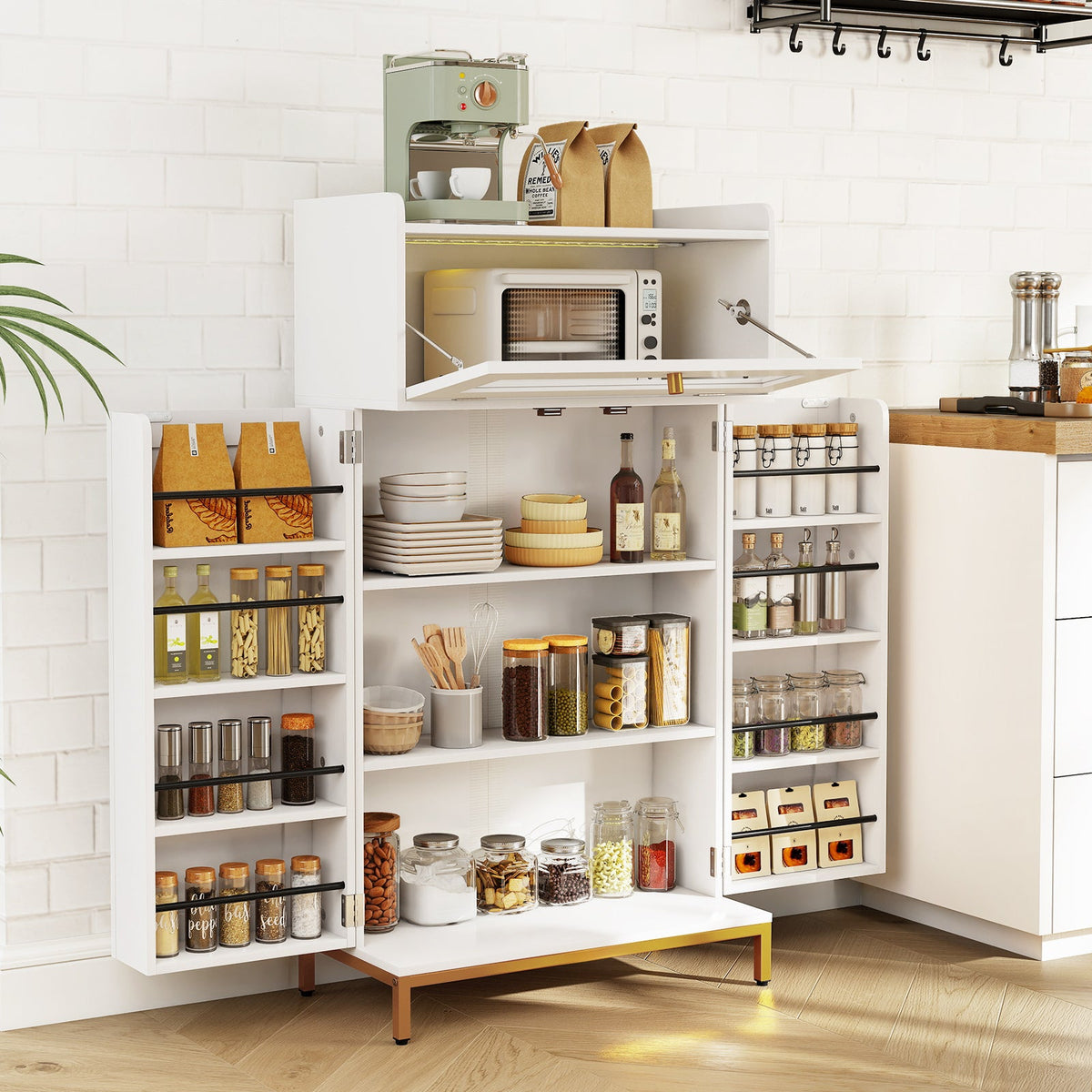 Kitchen Pantry Cabinet Freestanding Food Storage Cupboard-White